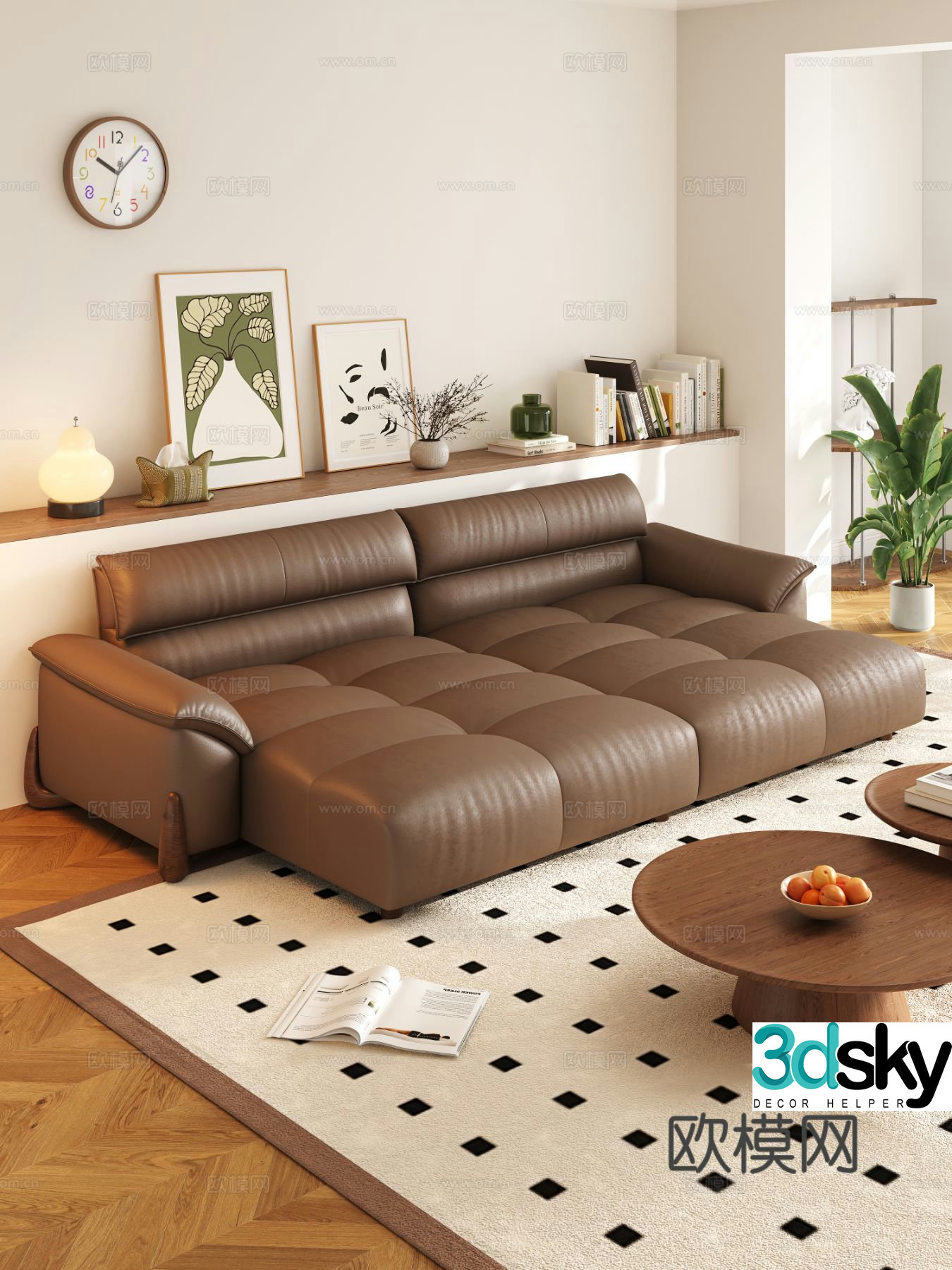 Modern double sofa functional sofa 3d model