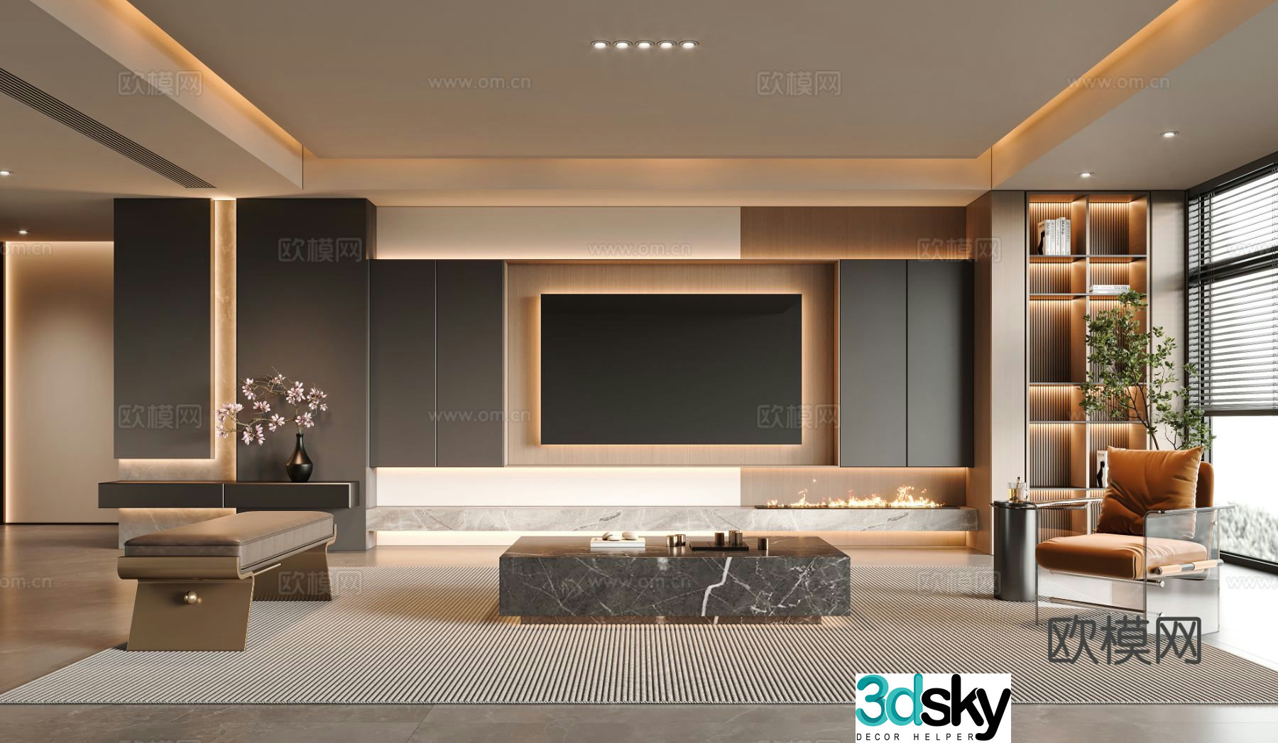 Italian living room TV background 3d model
