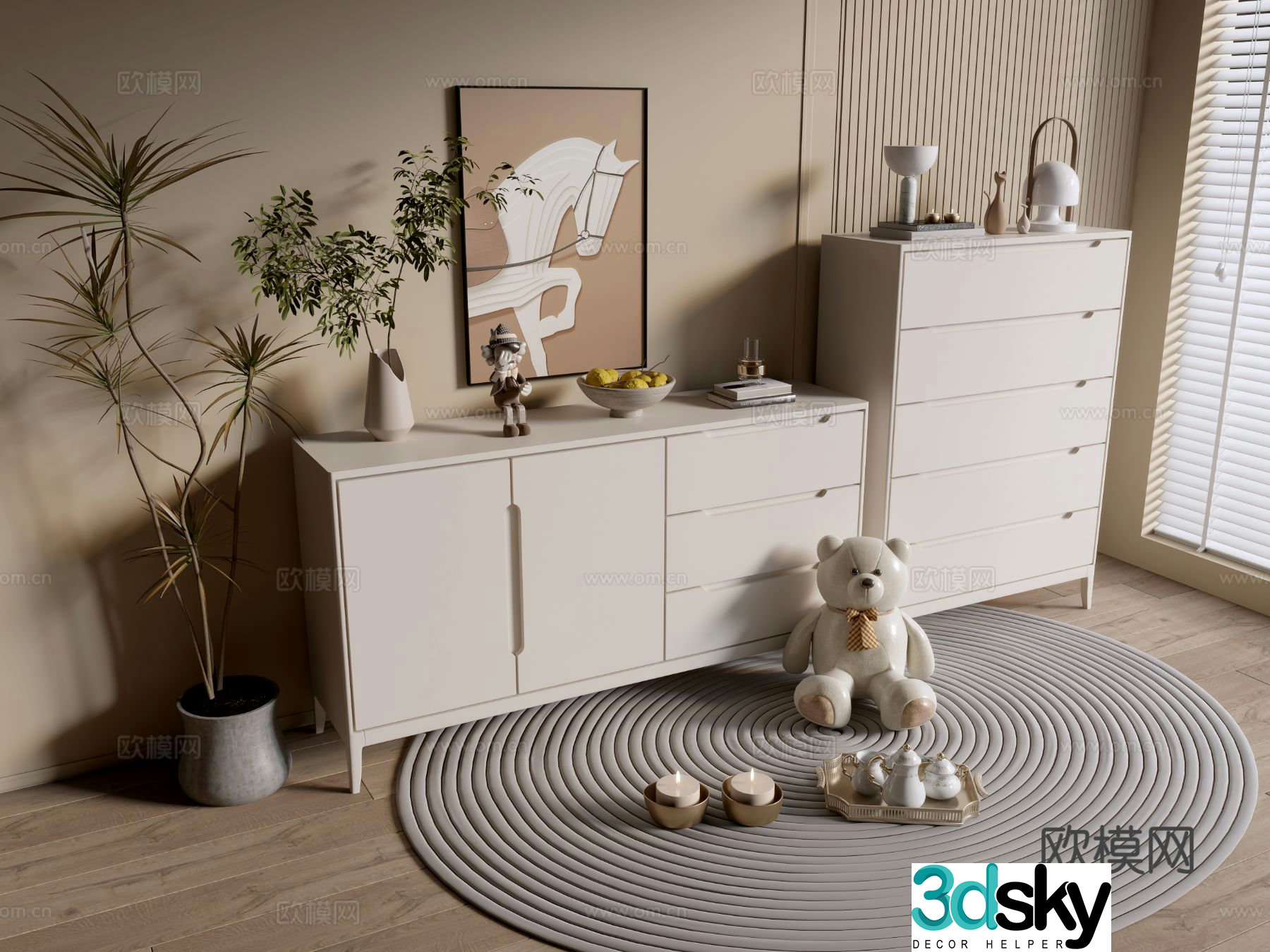 Cream style cabinet drawer cabinet entrance cabinet 3D model