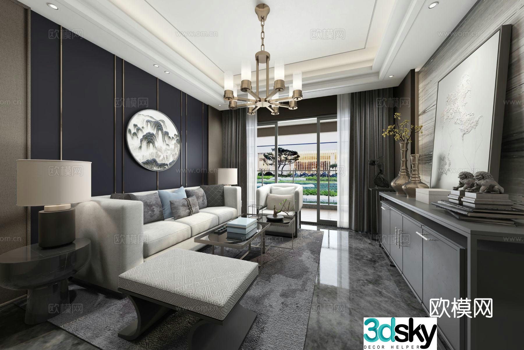 New Chinese style living room 3d model