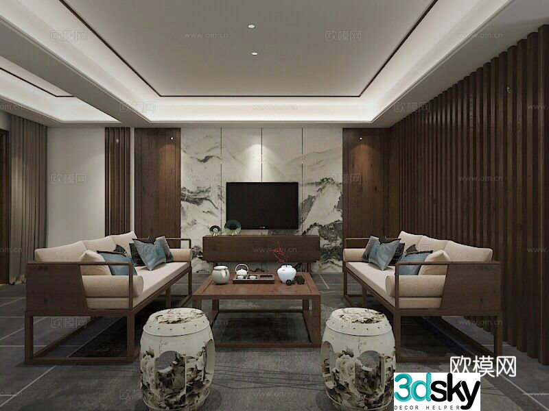 New Chinese style living room Zen living room 3D model