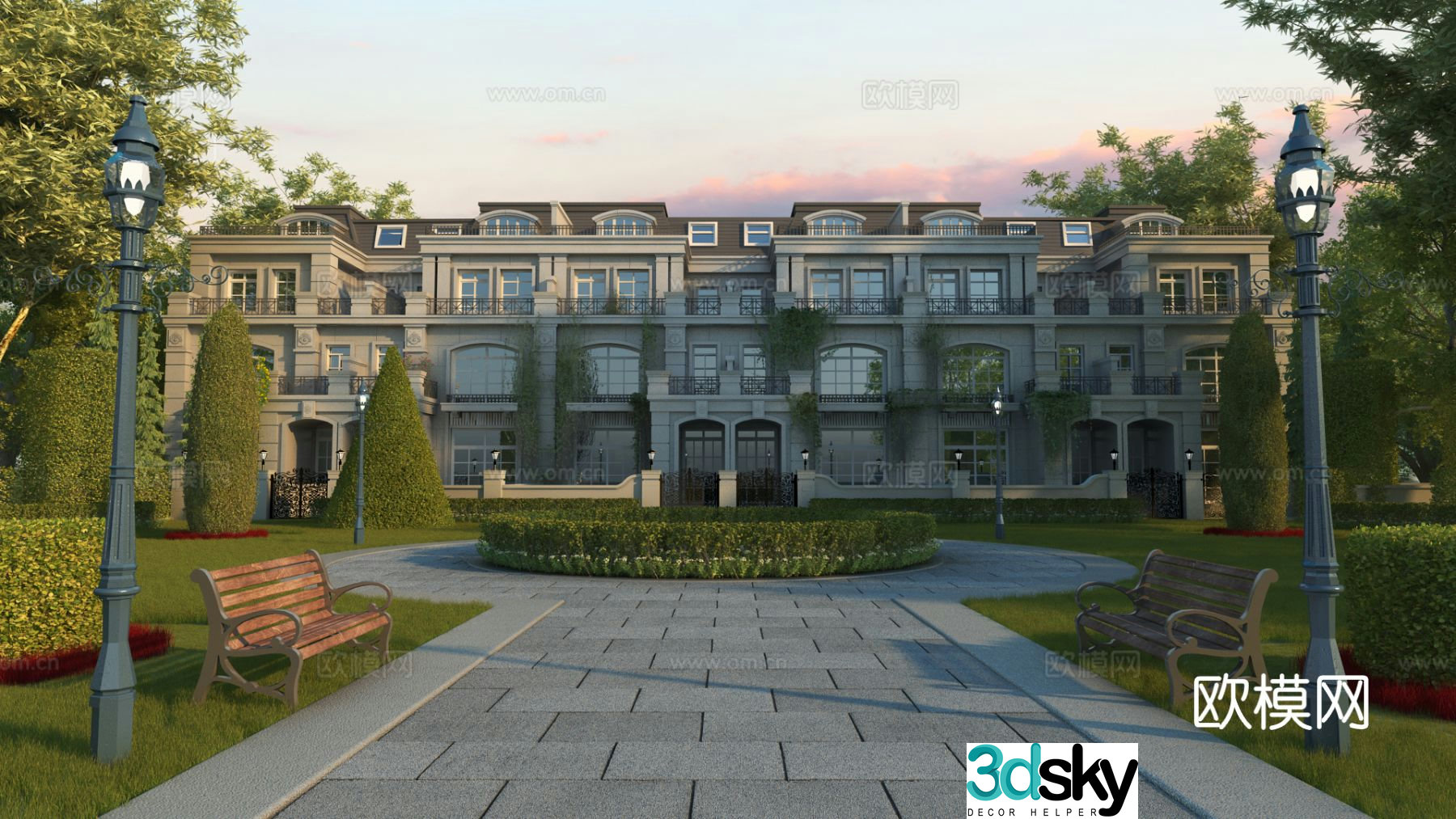 European style villa garden landscape 3d model