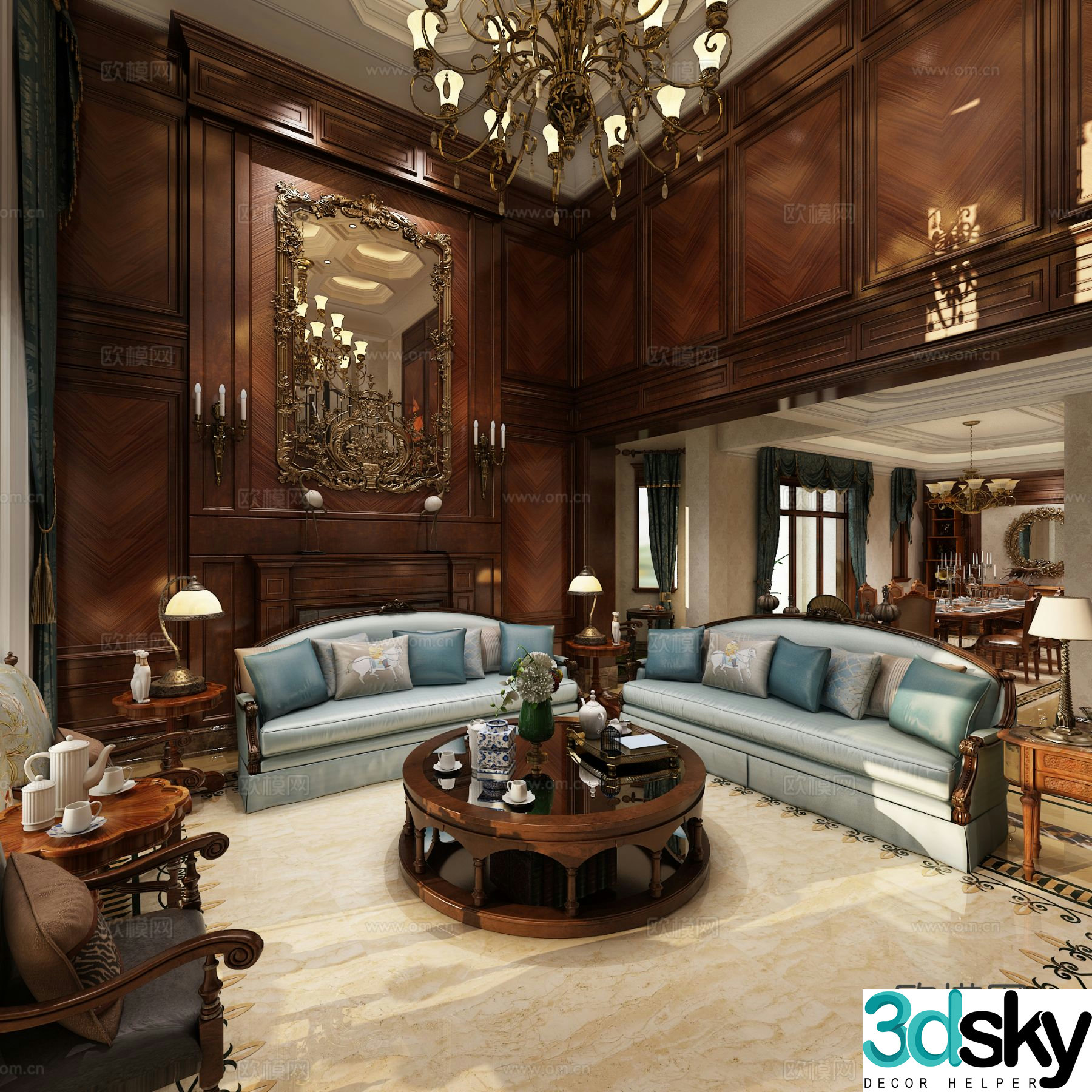 Villa living room villa hollow 3d model