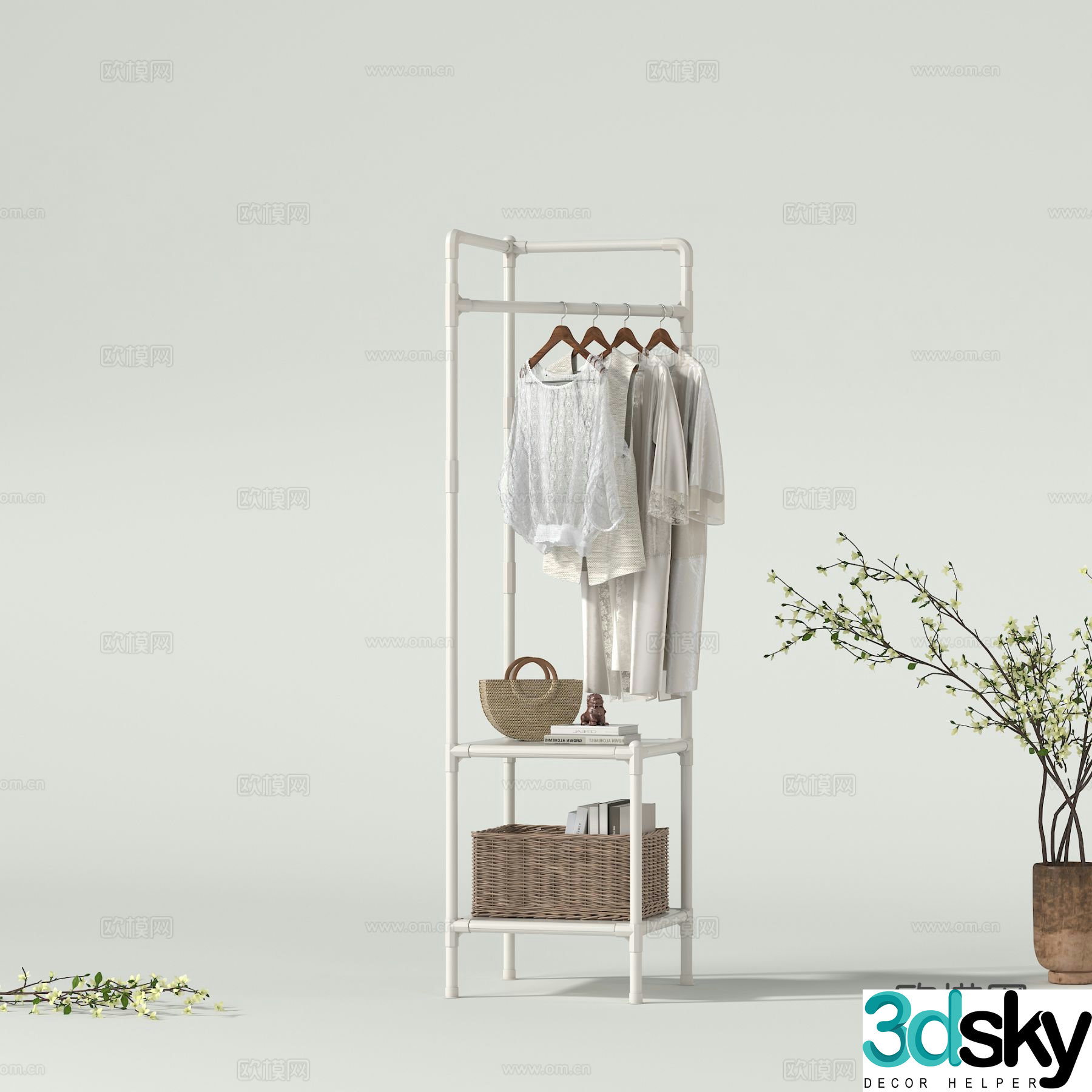 Simple corner clothes hanger coat rack clothes 3d model