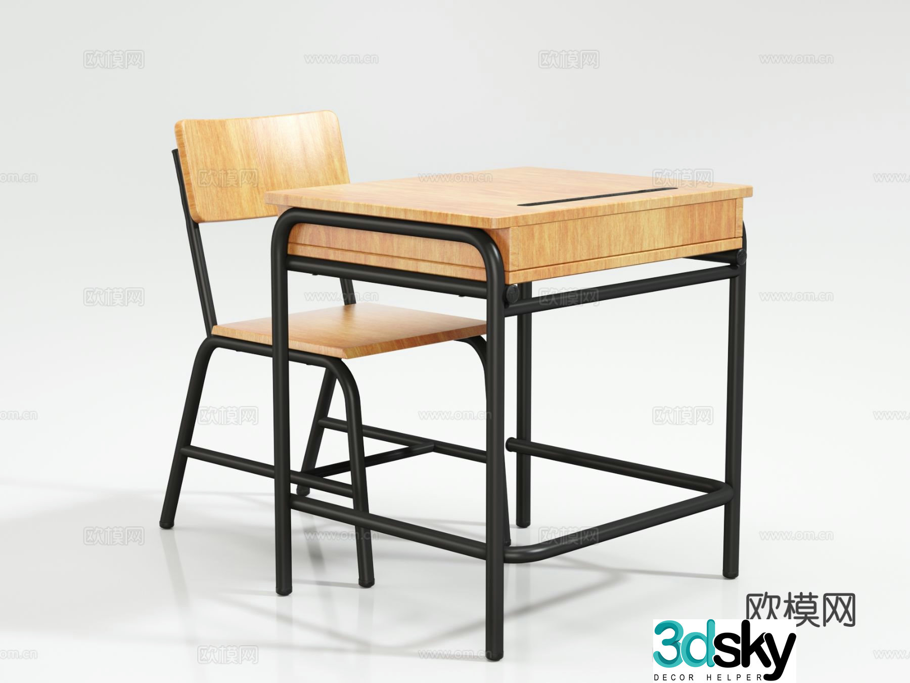 Industrial style desks and chairs student desks and chairs school desks and chairs 3D model