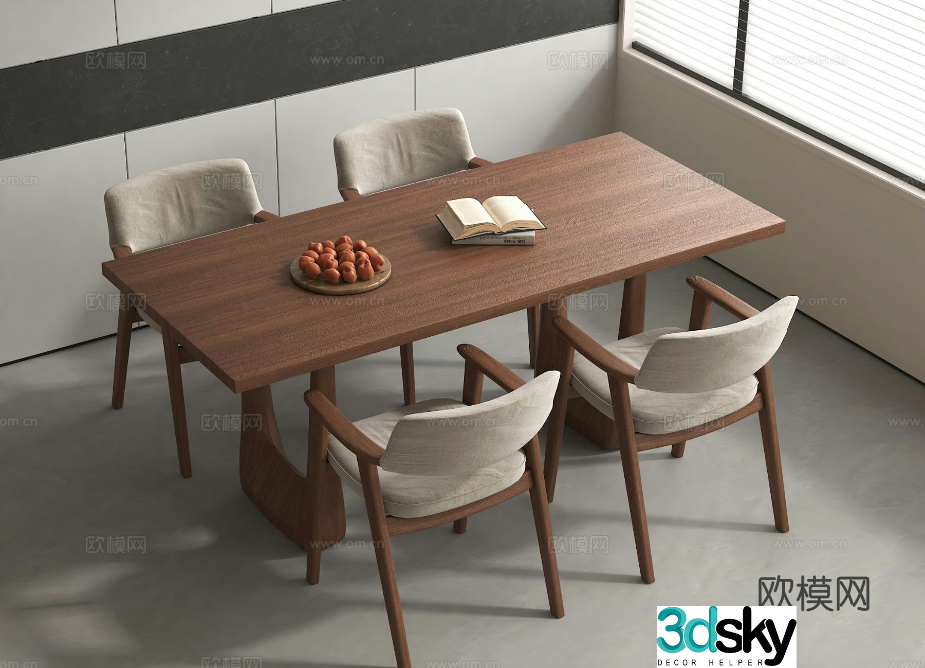 Wabi-sabi dining table and chairs strip dining table 3d model