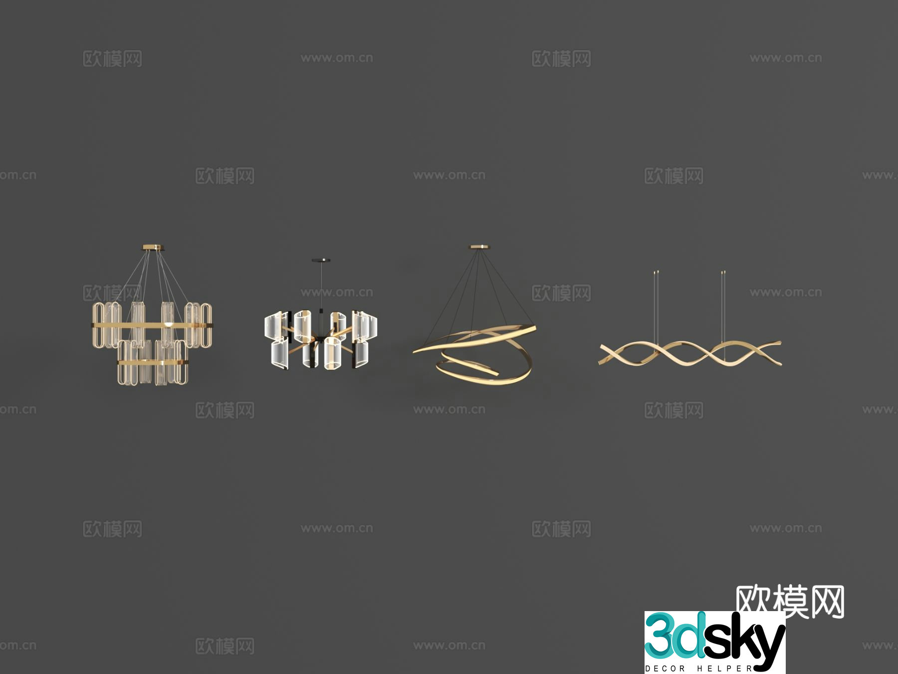 Light luxury crystal chandelier line chandelier 3d model
