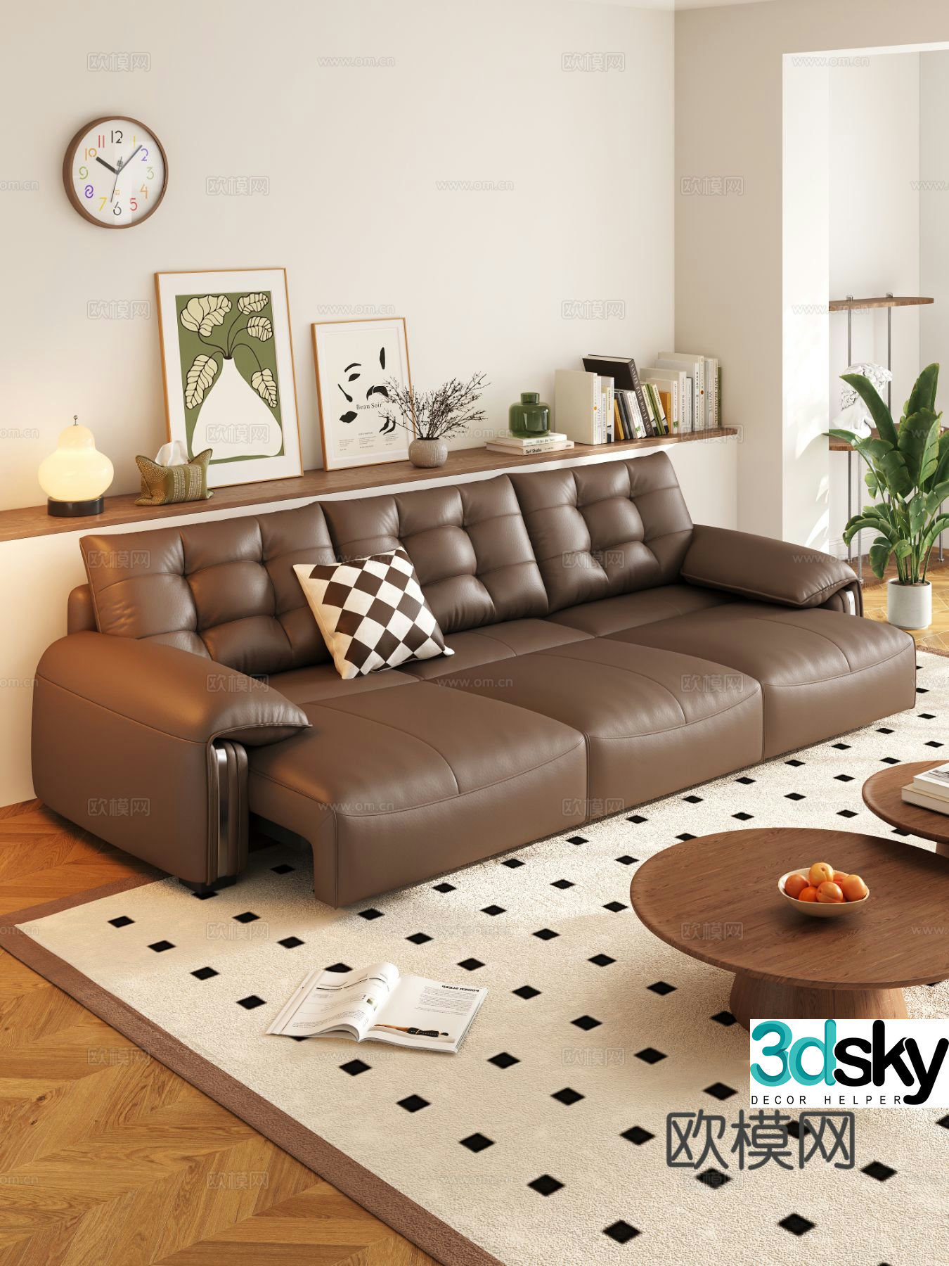 Three seater sofa leather sofa 3d model