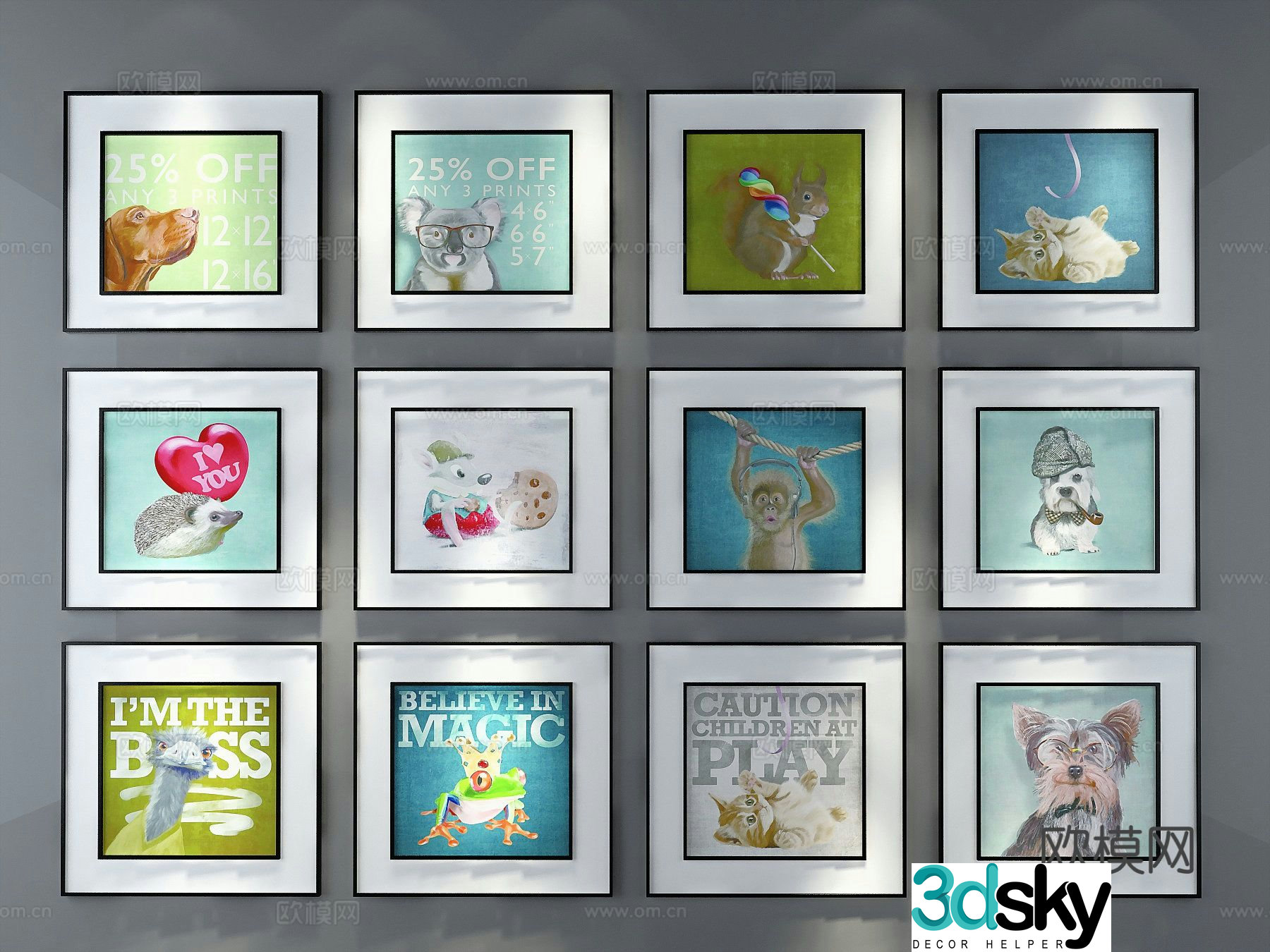 Nordic cartoon hanging painting decorative painting 3d model