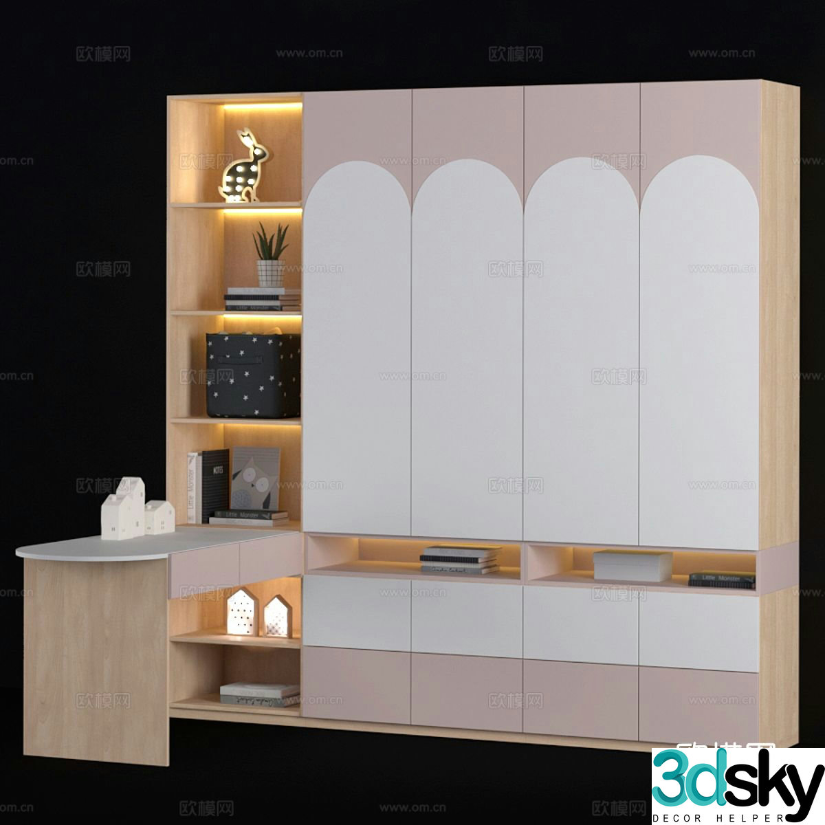 Modern wardrobe desk integrated cabinet 3d model