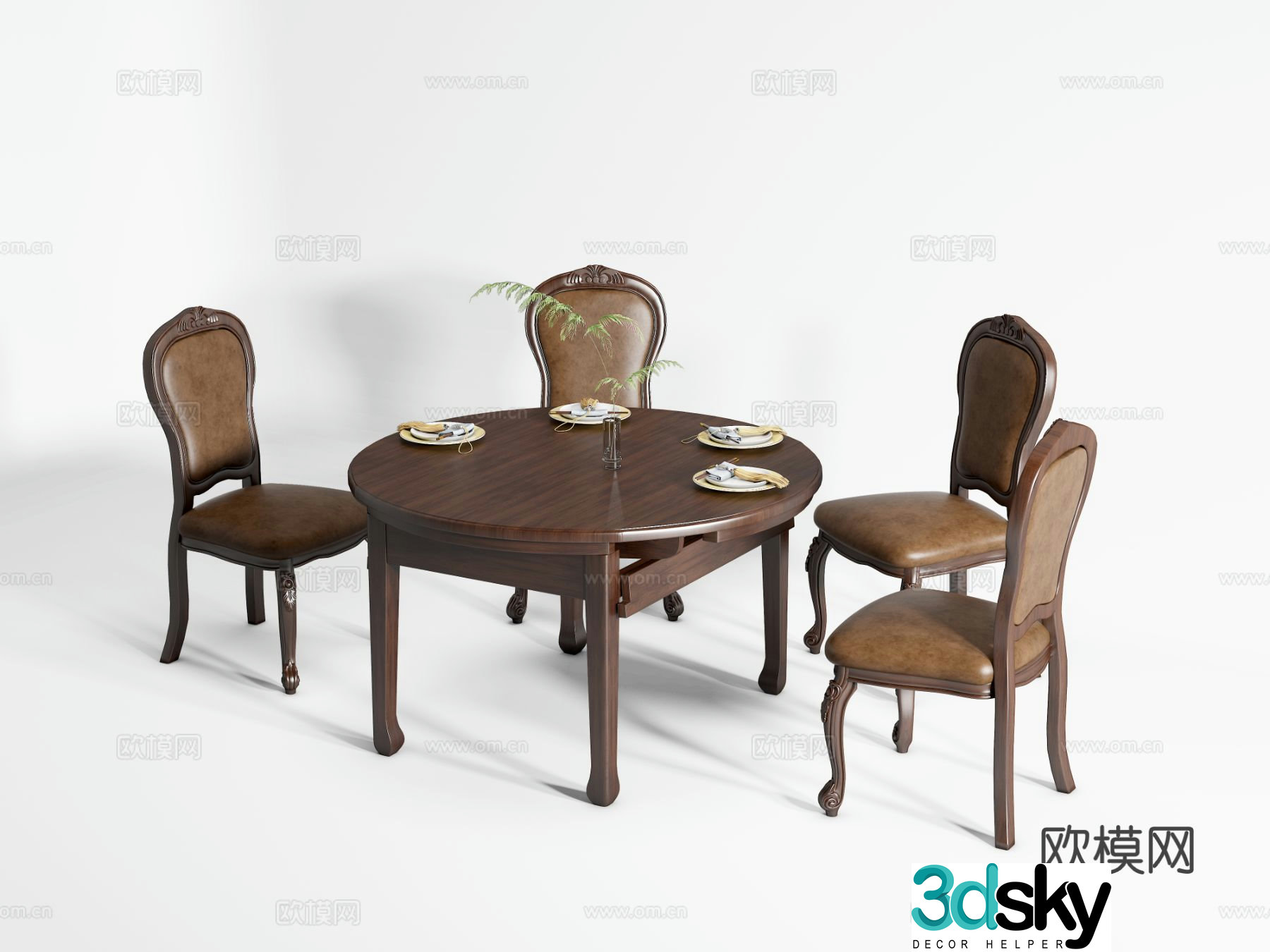 American dining table and chairs 3d model