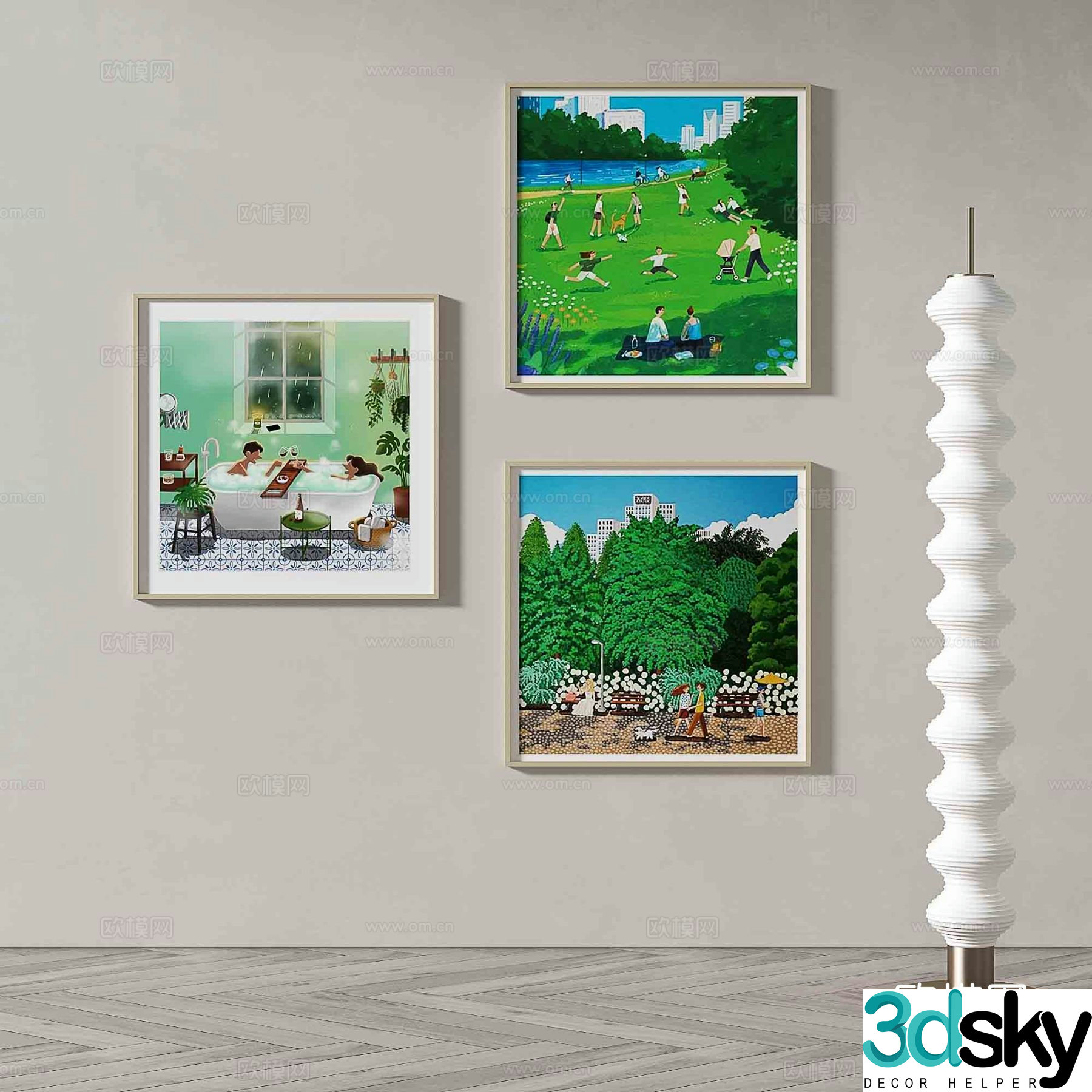 Modern cartoon oil painting decorative painting 3d model