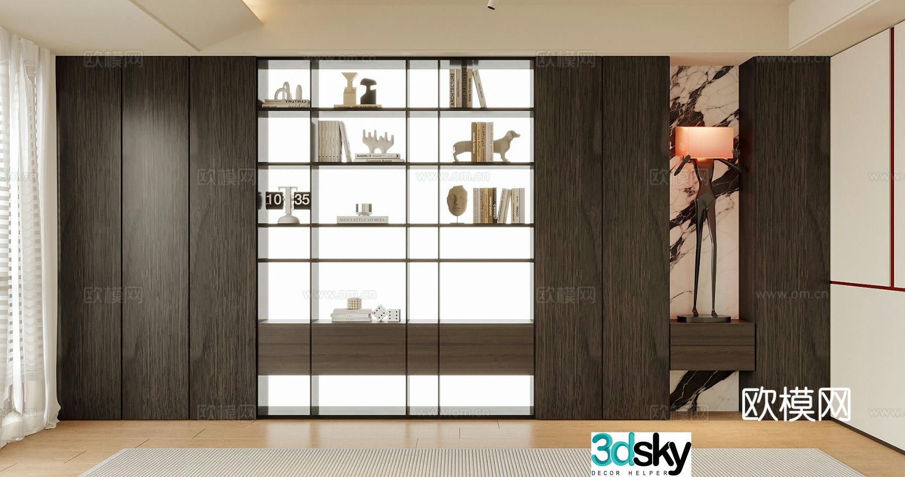 Modern wall-to-wall bookcase open cabinet bookshelf 3d model