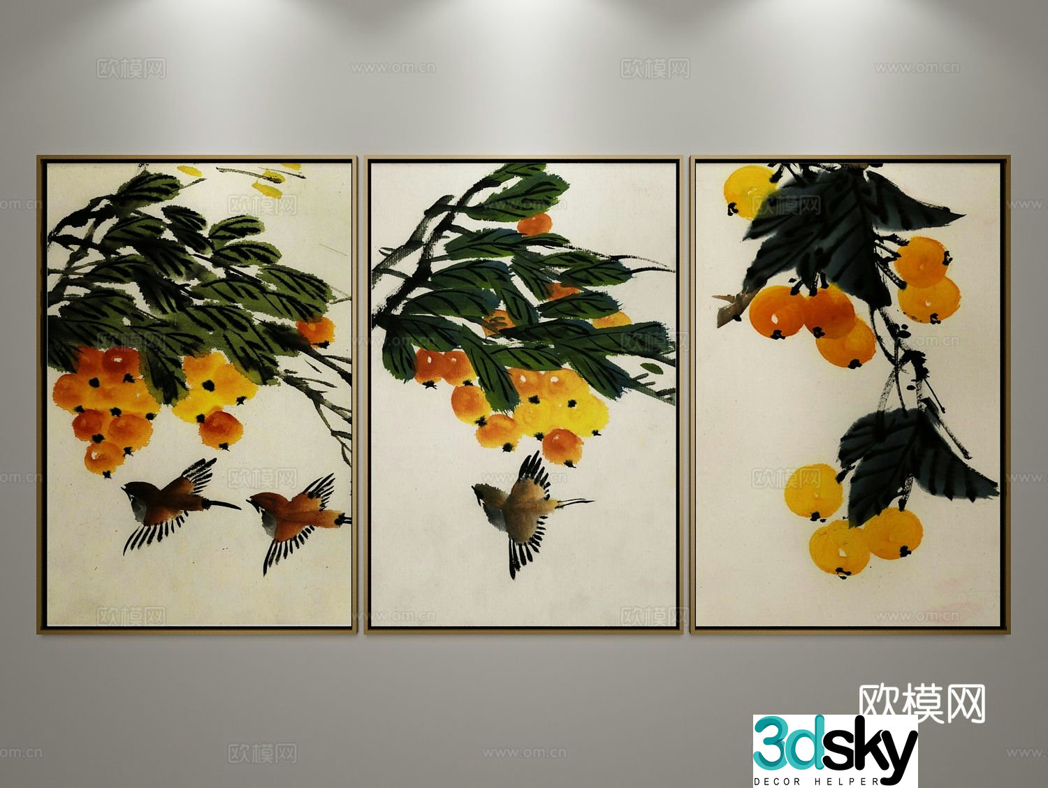 New Chinese style decorative painting flower and bird painting 3D model