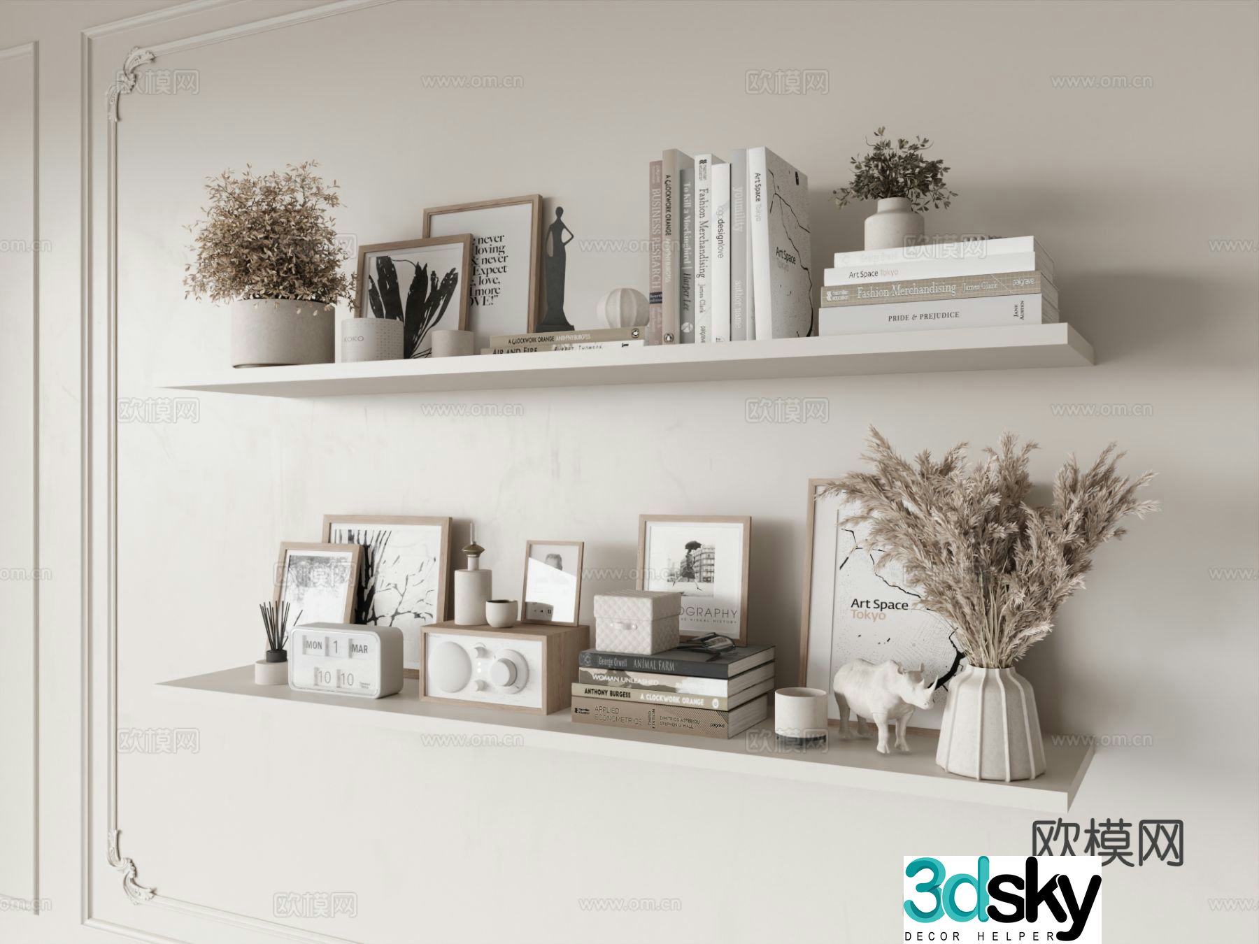 Modern decorations ornaments books paintings vases 3D model