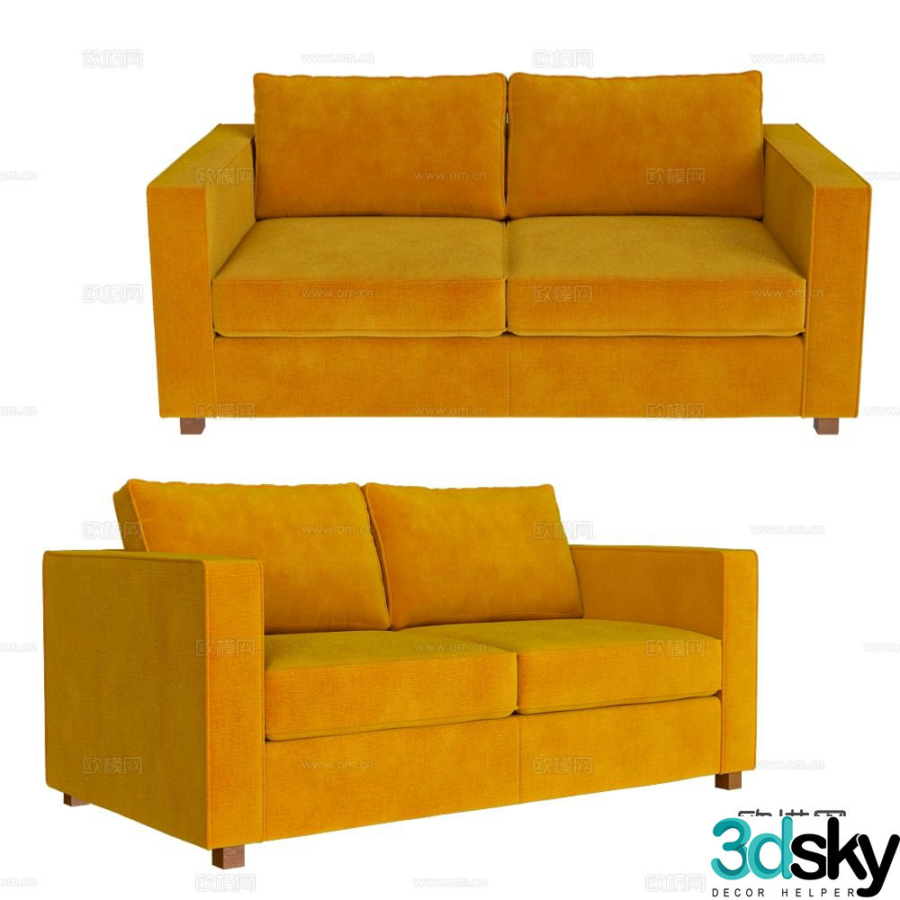 Scandic double sofa velvet sofa 3d model