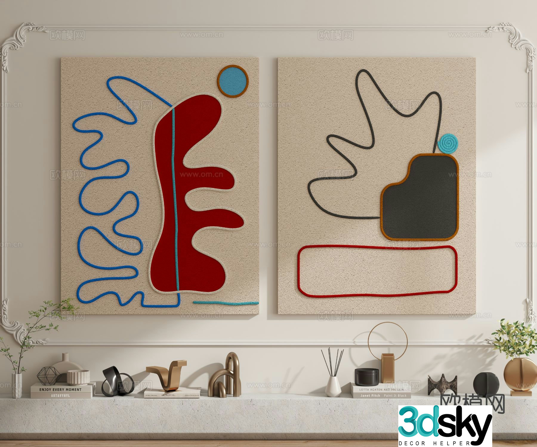 Cream style abstract painting hanging painting decorative painting 3d model