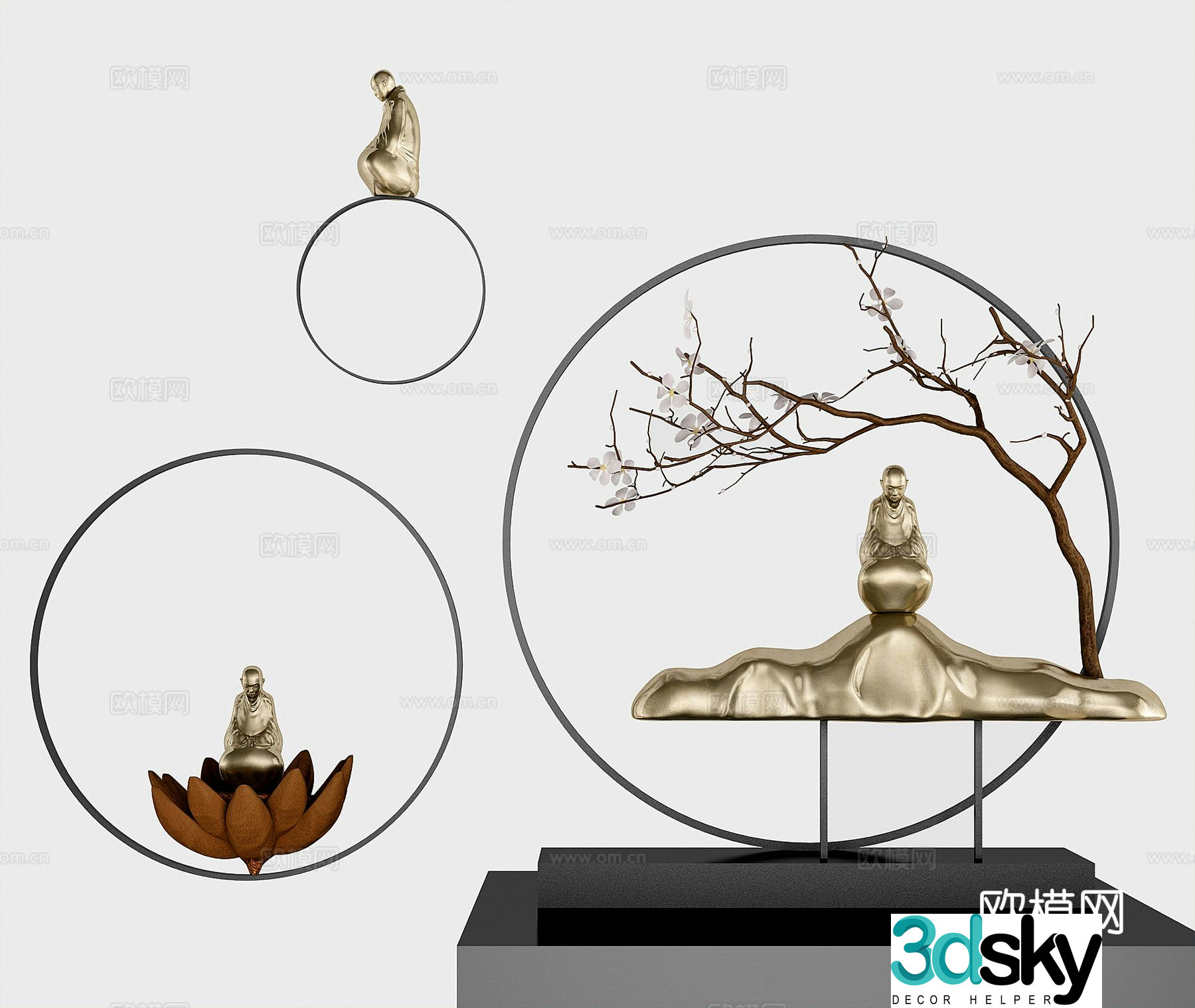 Chinese Bodhi Lotus Zen Ornament 3D Model