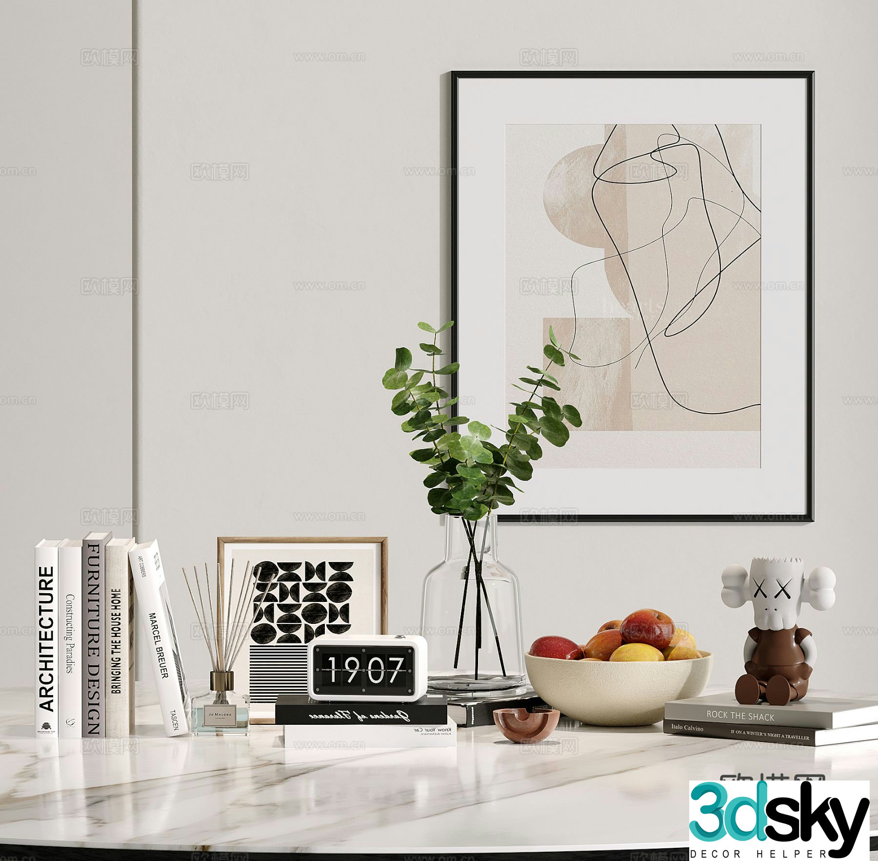 Modern decorations tableware books hanging paintings 3D model