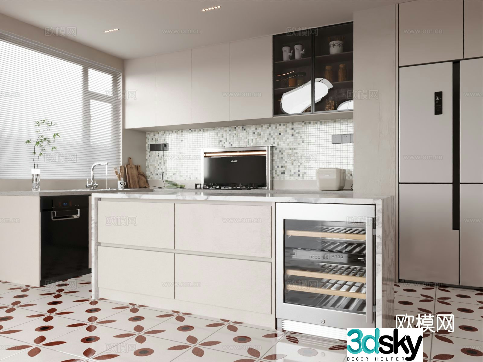 Open kitchen island cabinet 3d model
