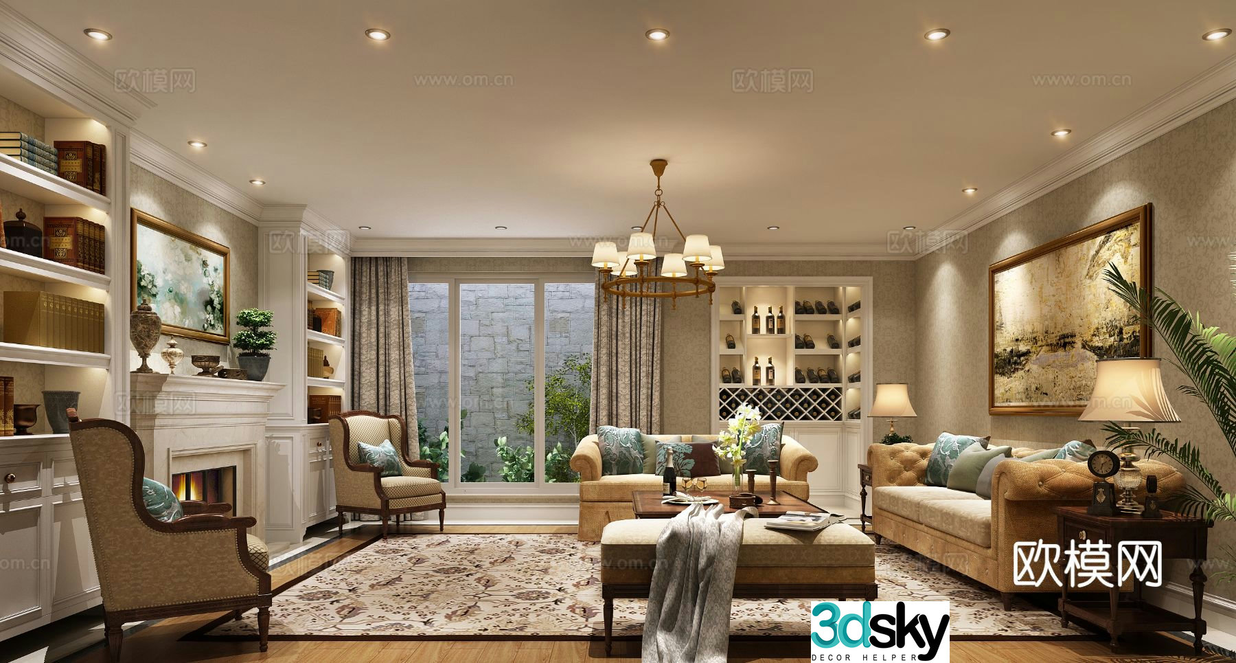 European style living room 3d model