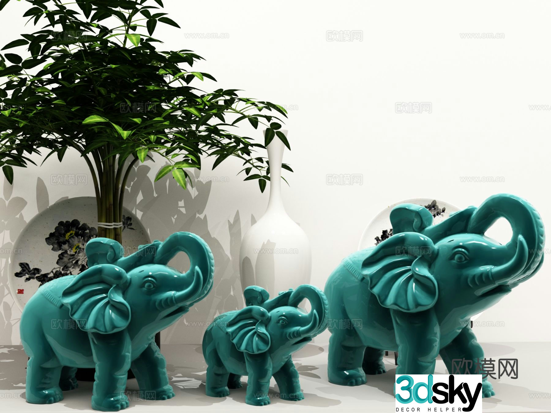 New Chinese style elephant ornaments ceramic animal ornaments 3d model