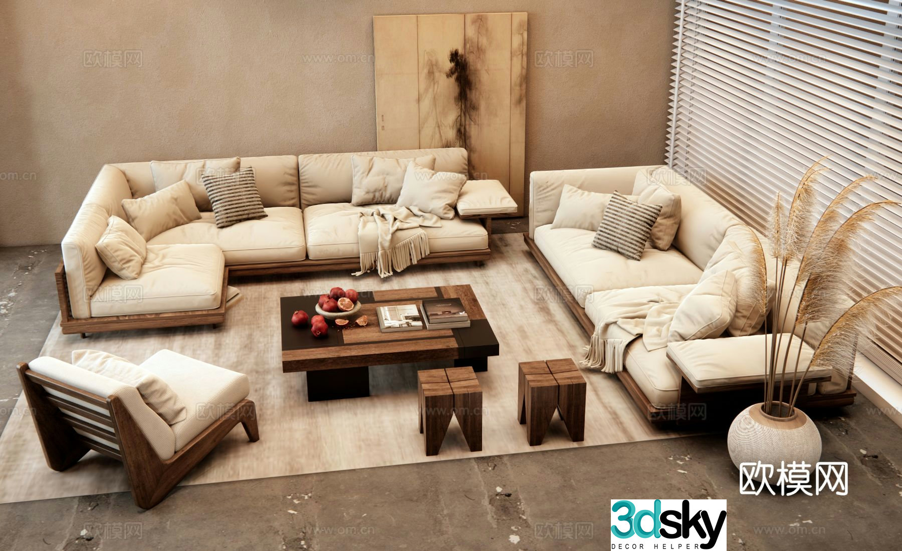 Medieval style sofa combination sofa coffee table combination 3d model