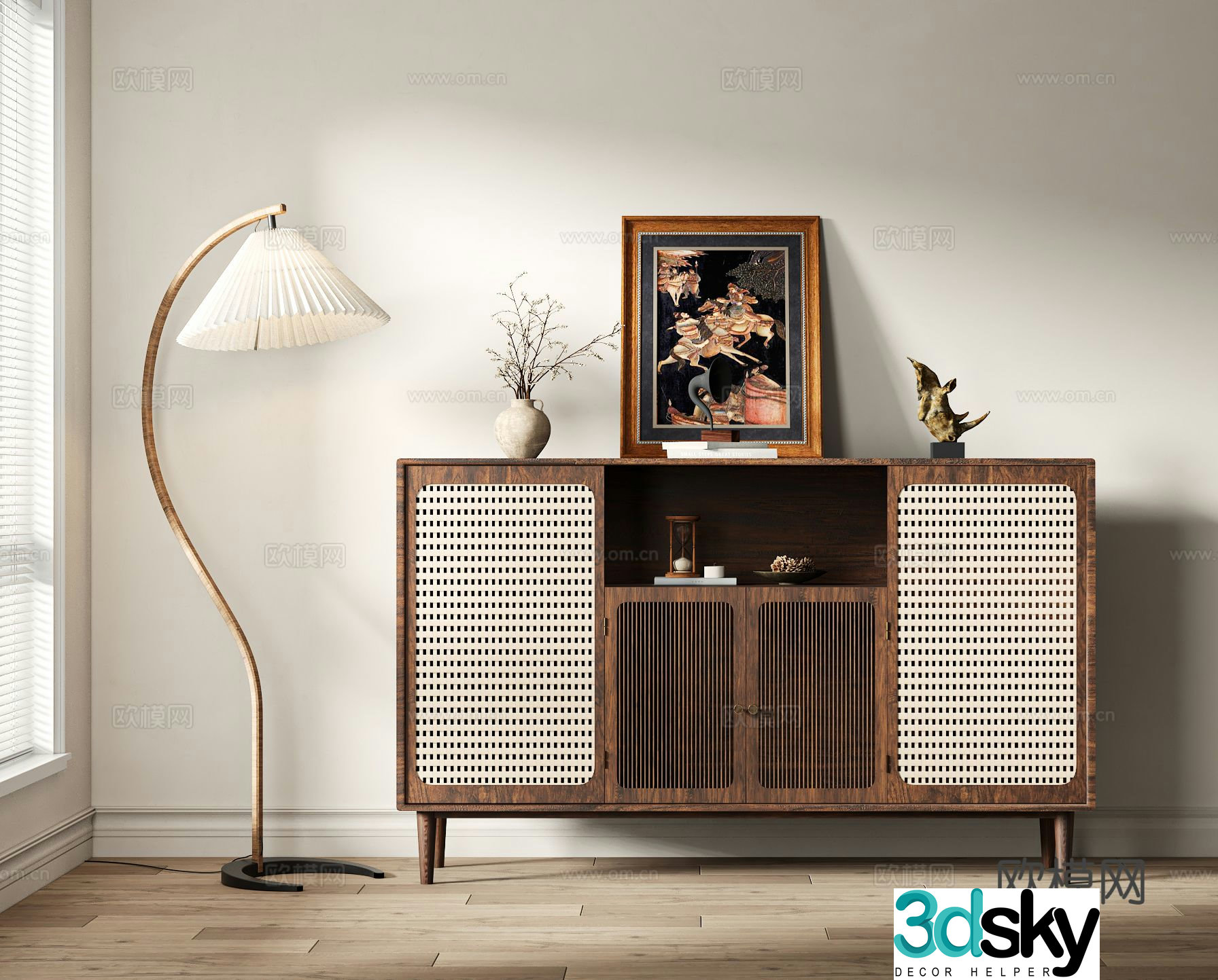 Wabiji rattan cabinet entrance cabinet 3D model