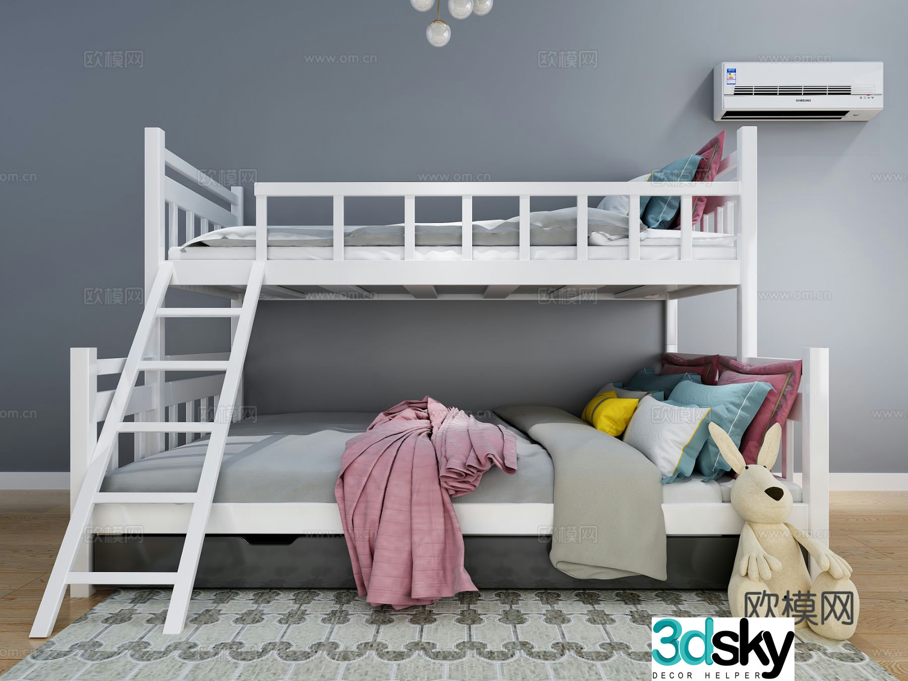 Nordic children’s bed bunk bed 3d model