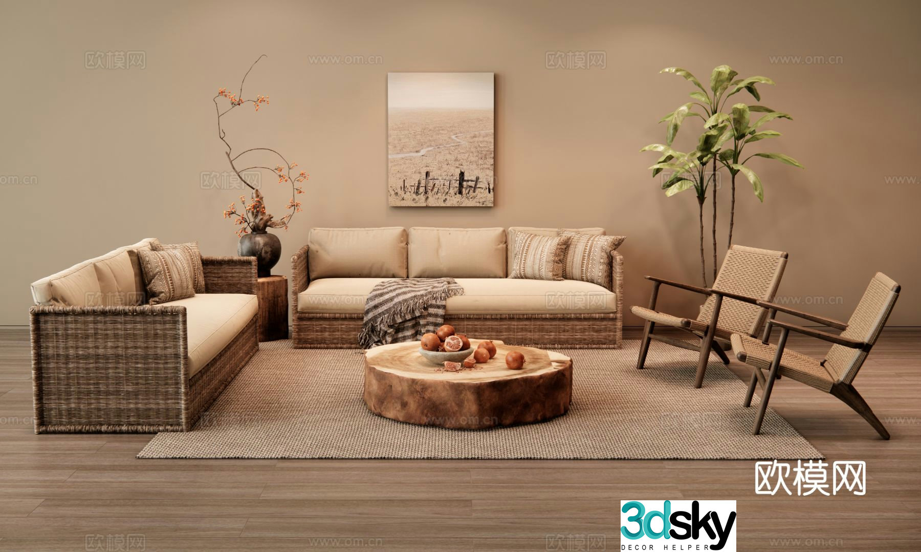 Wabi-sabi style modular sofa outdoor sofa 3d model