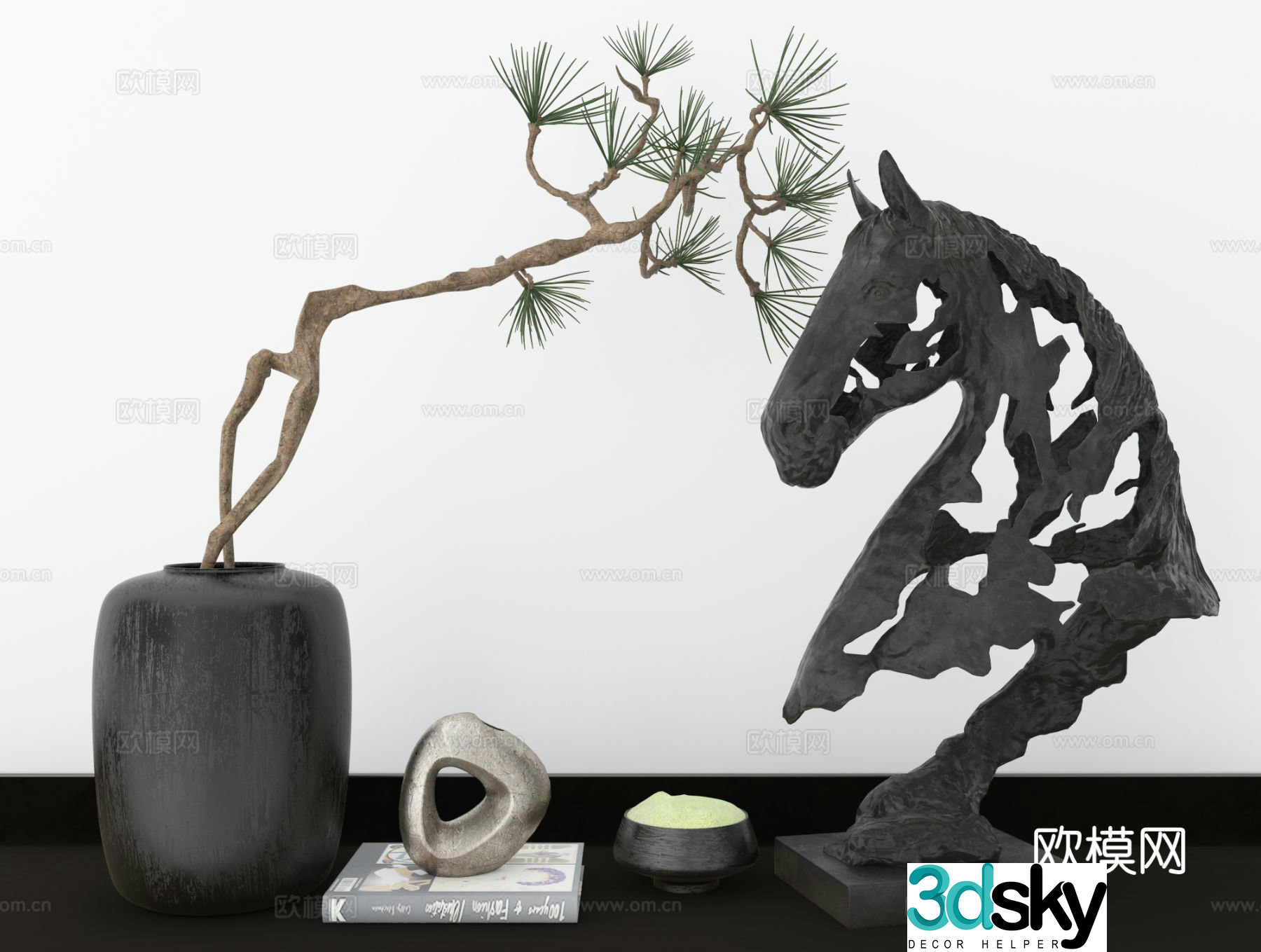 Neoclassical horse head sculpture Zen ornaments 3D model