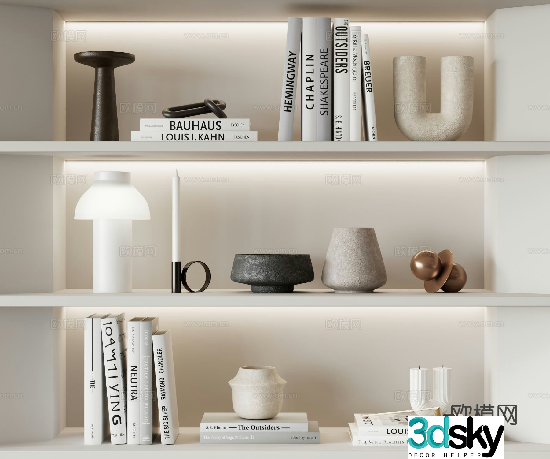 Modern decorations ornaments books desk lamp 3d model