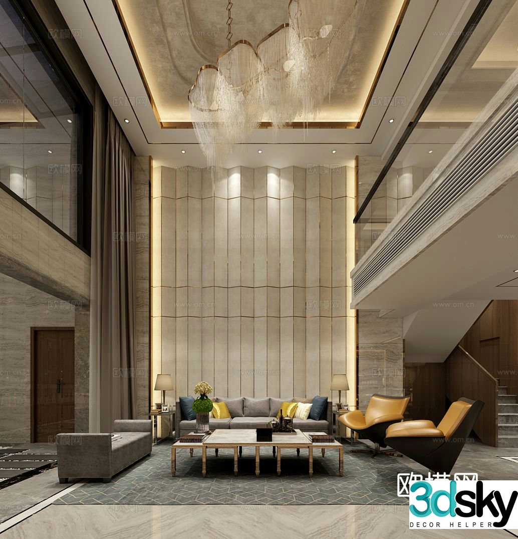 Modern villa living room villa lobby 3D model