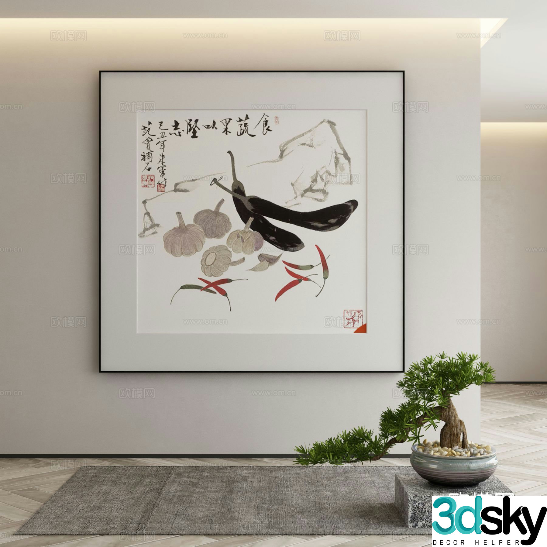 New Chinese style art painting decorative painting 3d model
