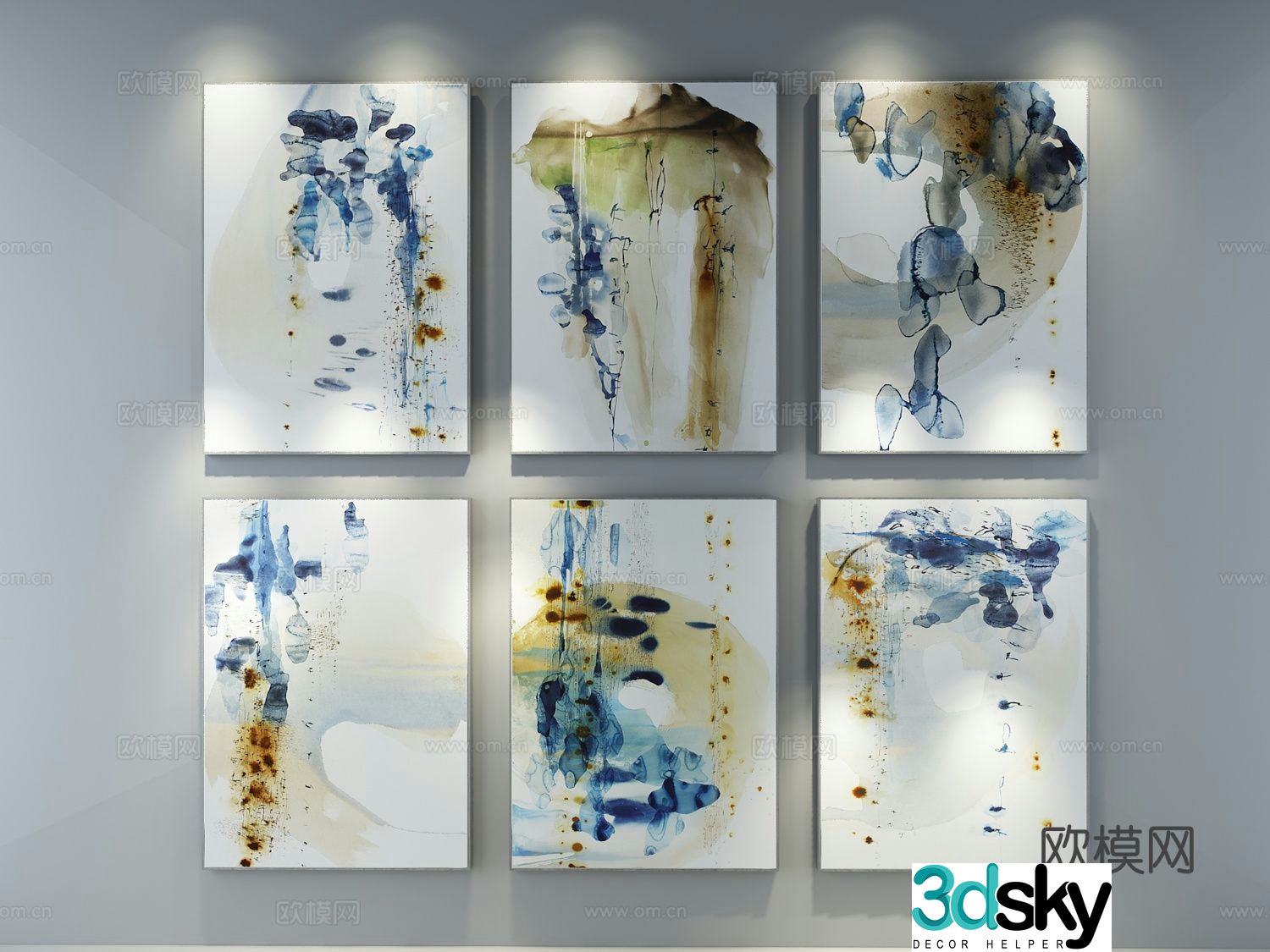 New Chinese style ink painting decorative painting 3D model