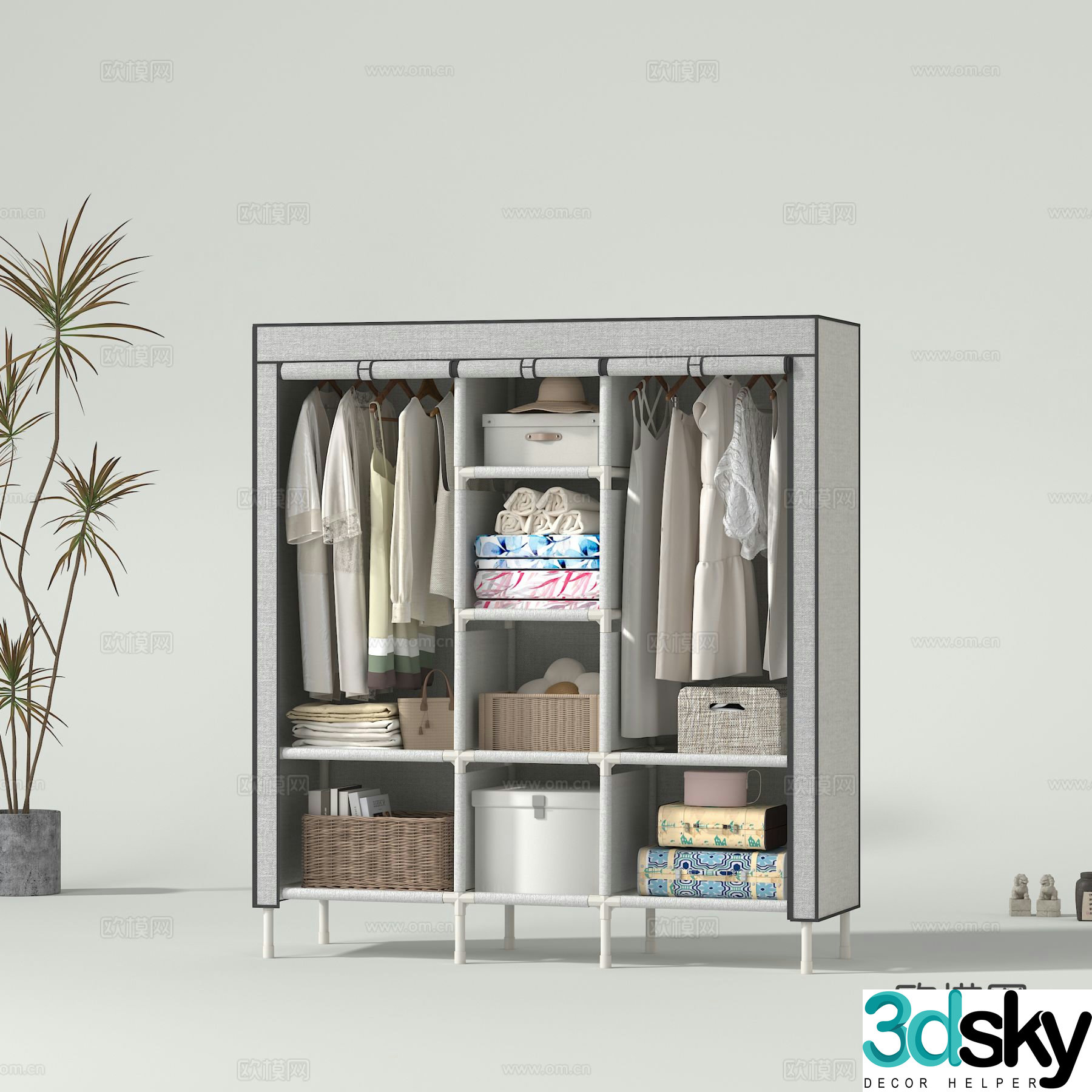 Modern cloth wardrobe hanger simple wardrobe moisture-proof wardrobe 3d model