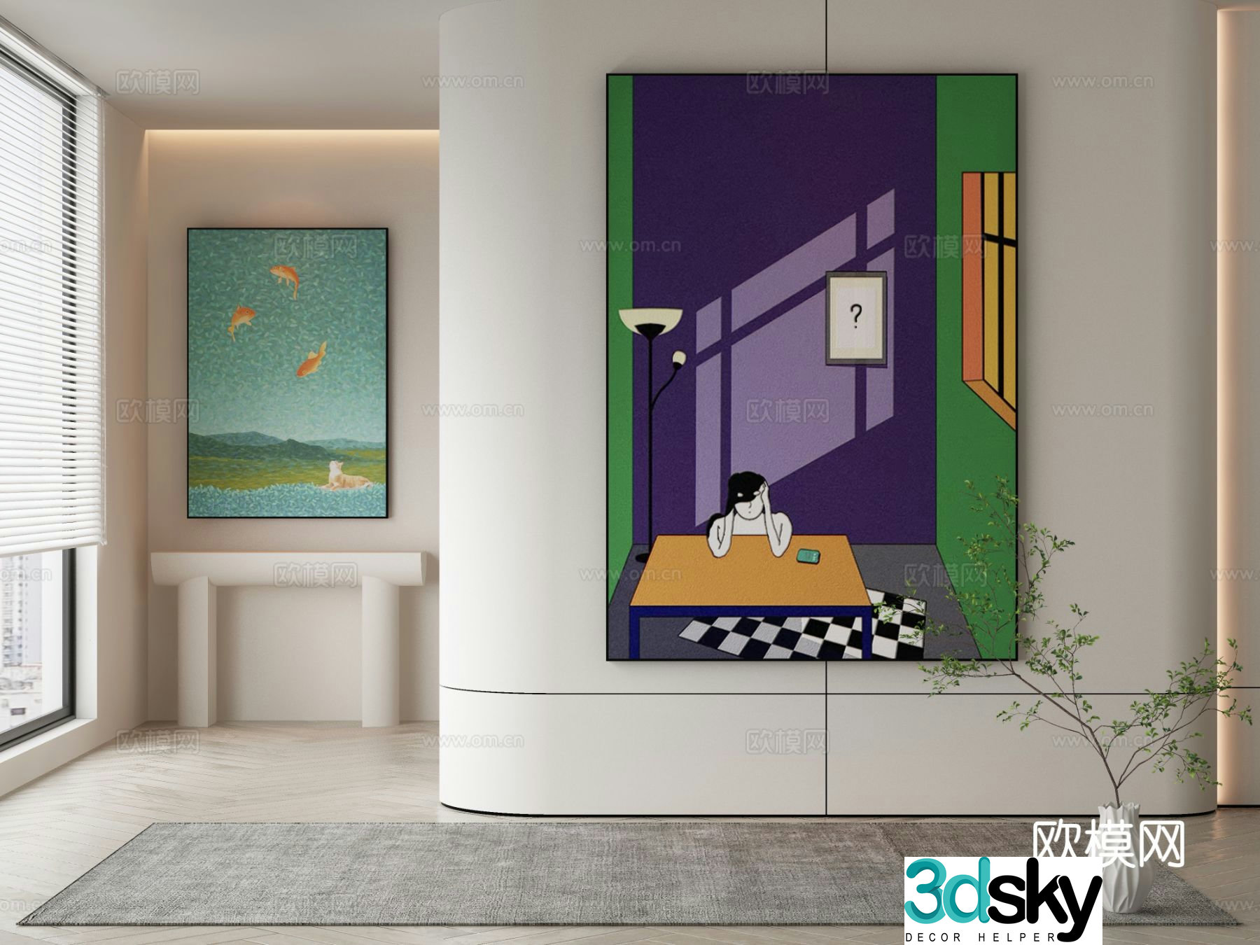 Modern cartoon painting decorative painting 3d model