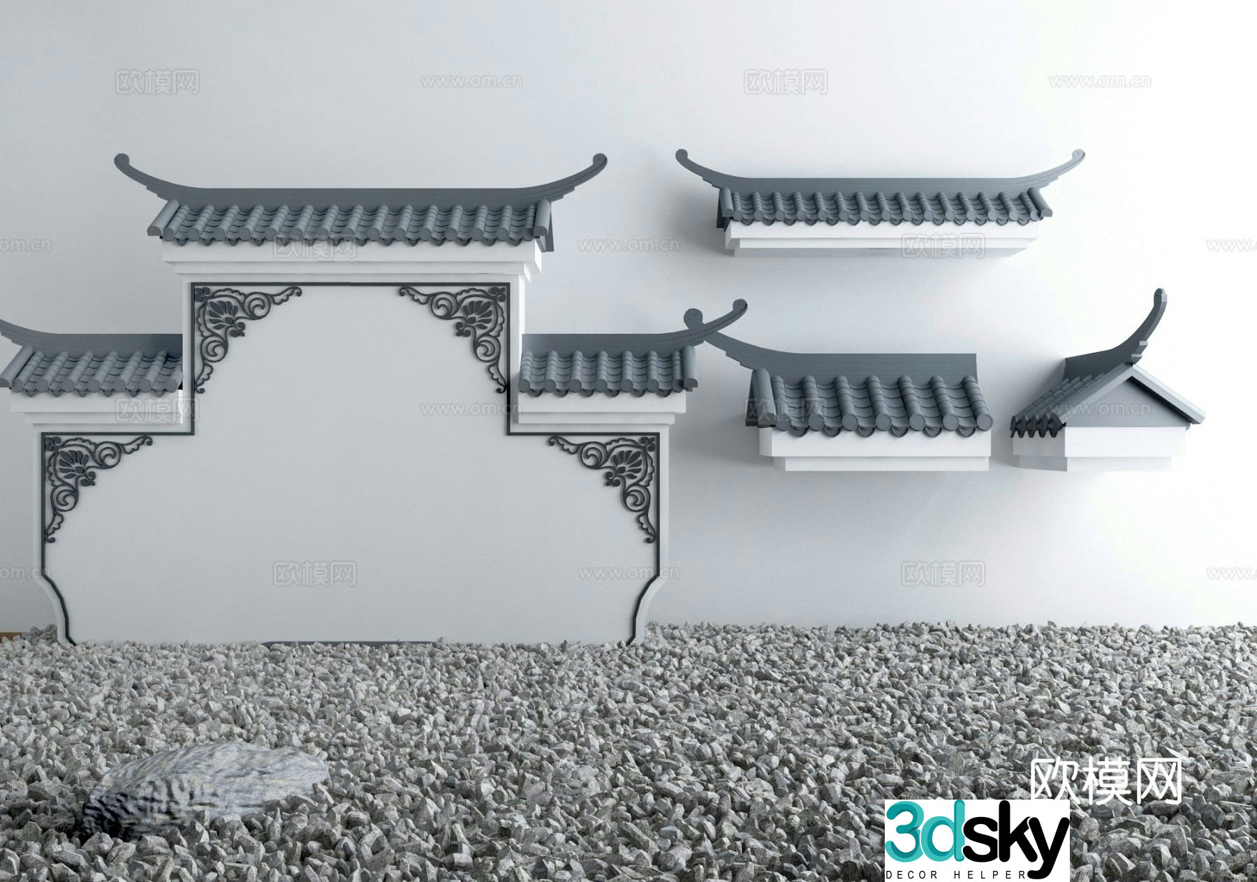 New Chinese style horse head wall landscape wall Hui style architecture 3D model