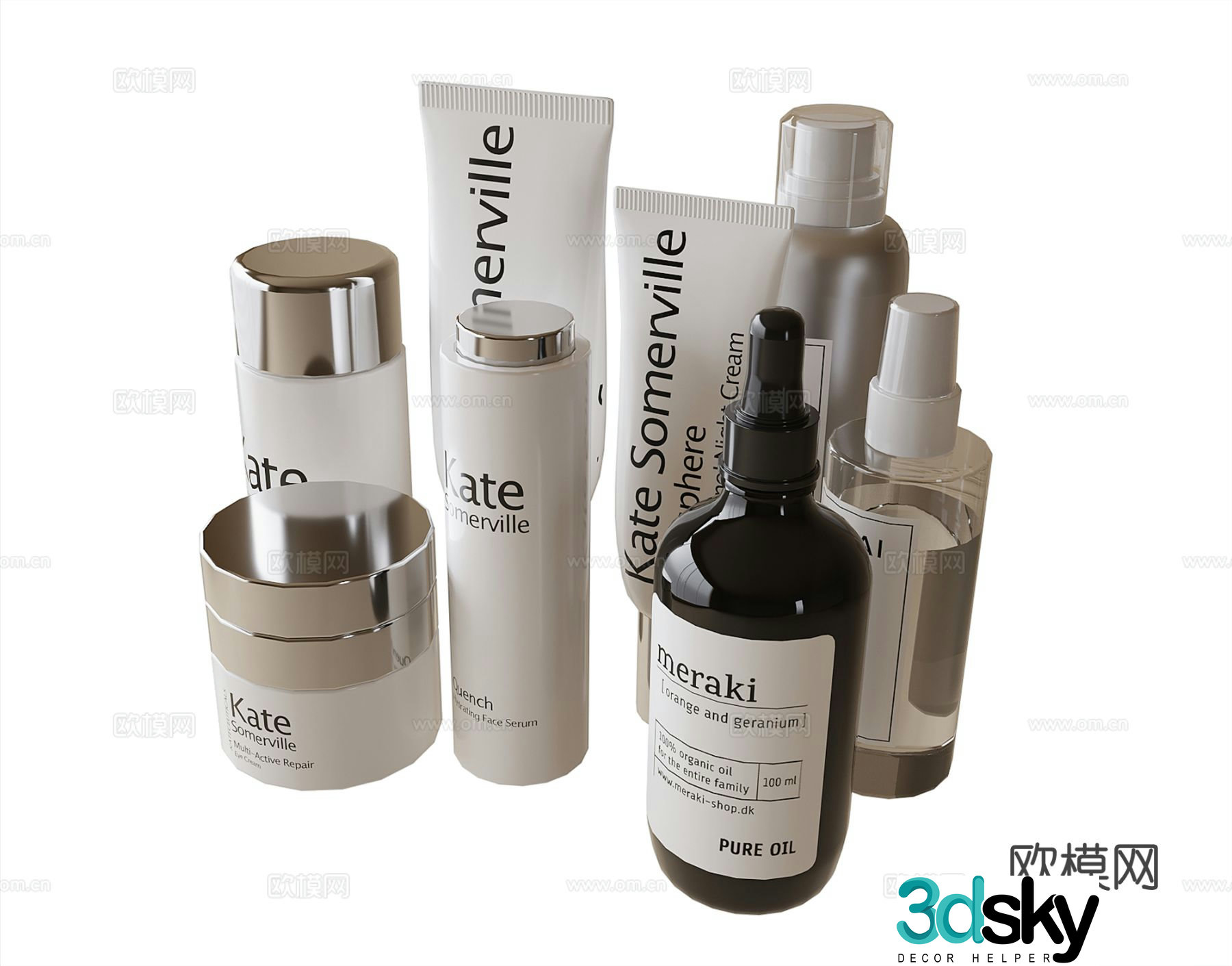 Modern cosmetics skin care products 3d model
