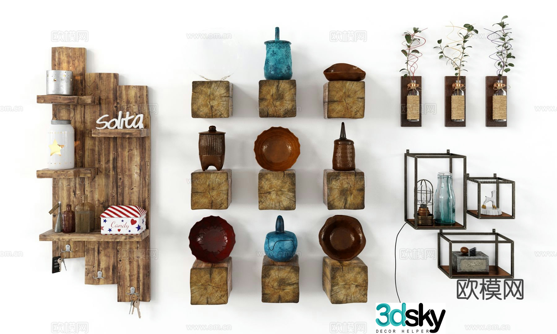 Wabi-sabi wall decorations wall cabinets furnishings ecological board 3d model