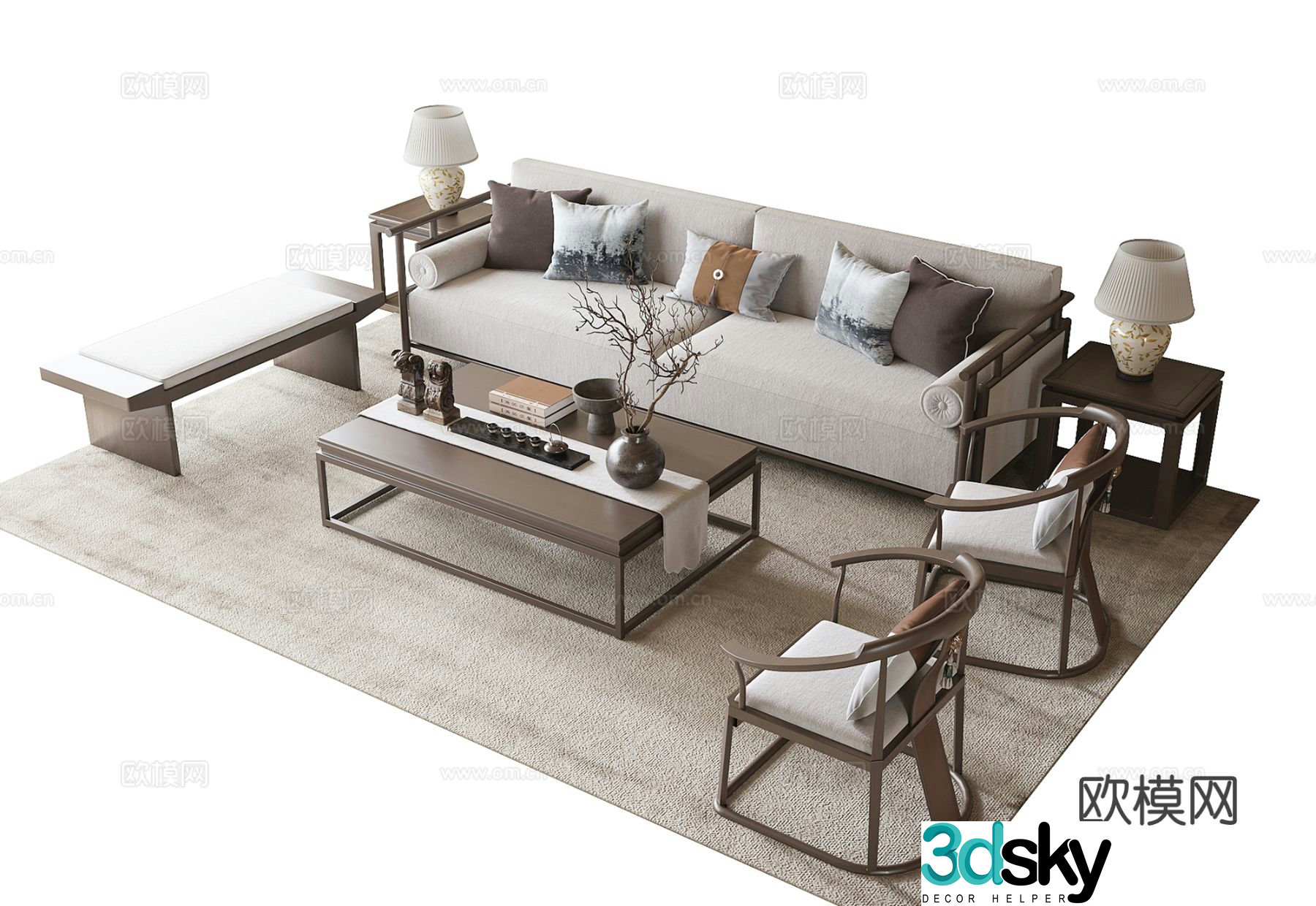 New Chinese style modular sofa 3d model