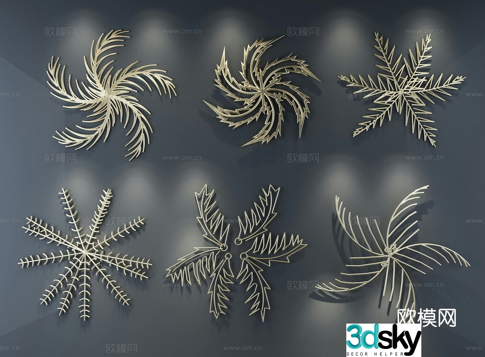 Modern metal wall decoration snowflake hanging decoration 3d model