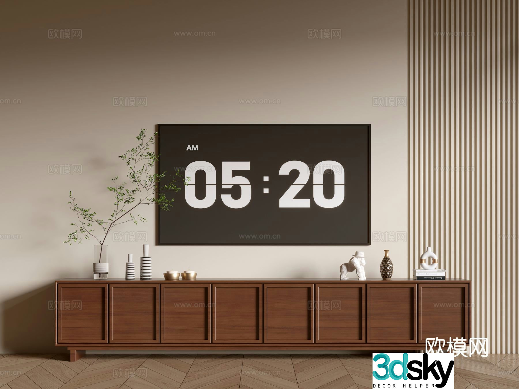 Log style TV cabinet wood grain base cabinet 3D model