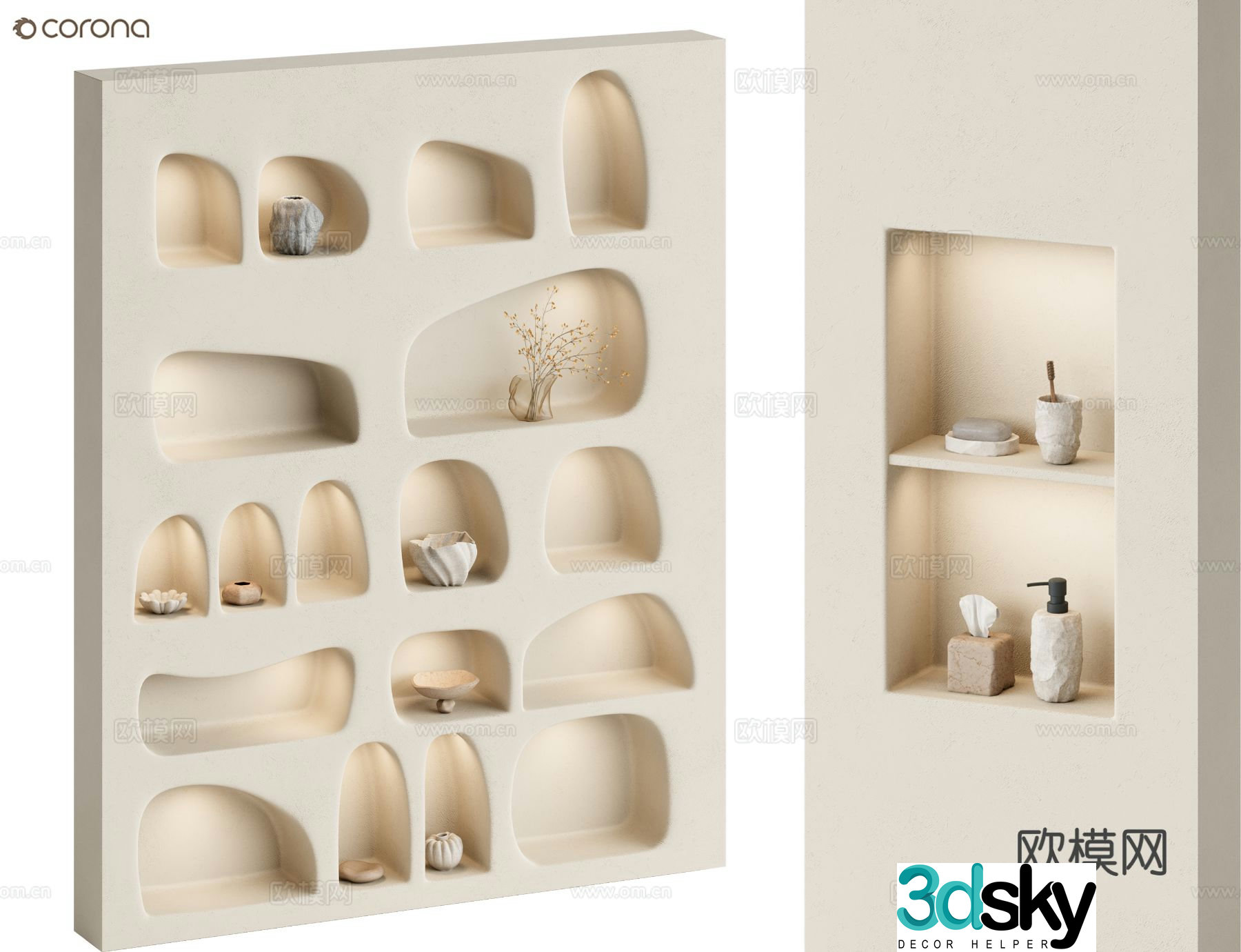 Cream style decorative shelf special-shaped niche 3D model