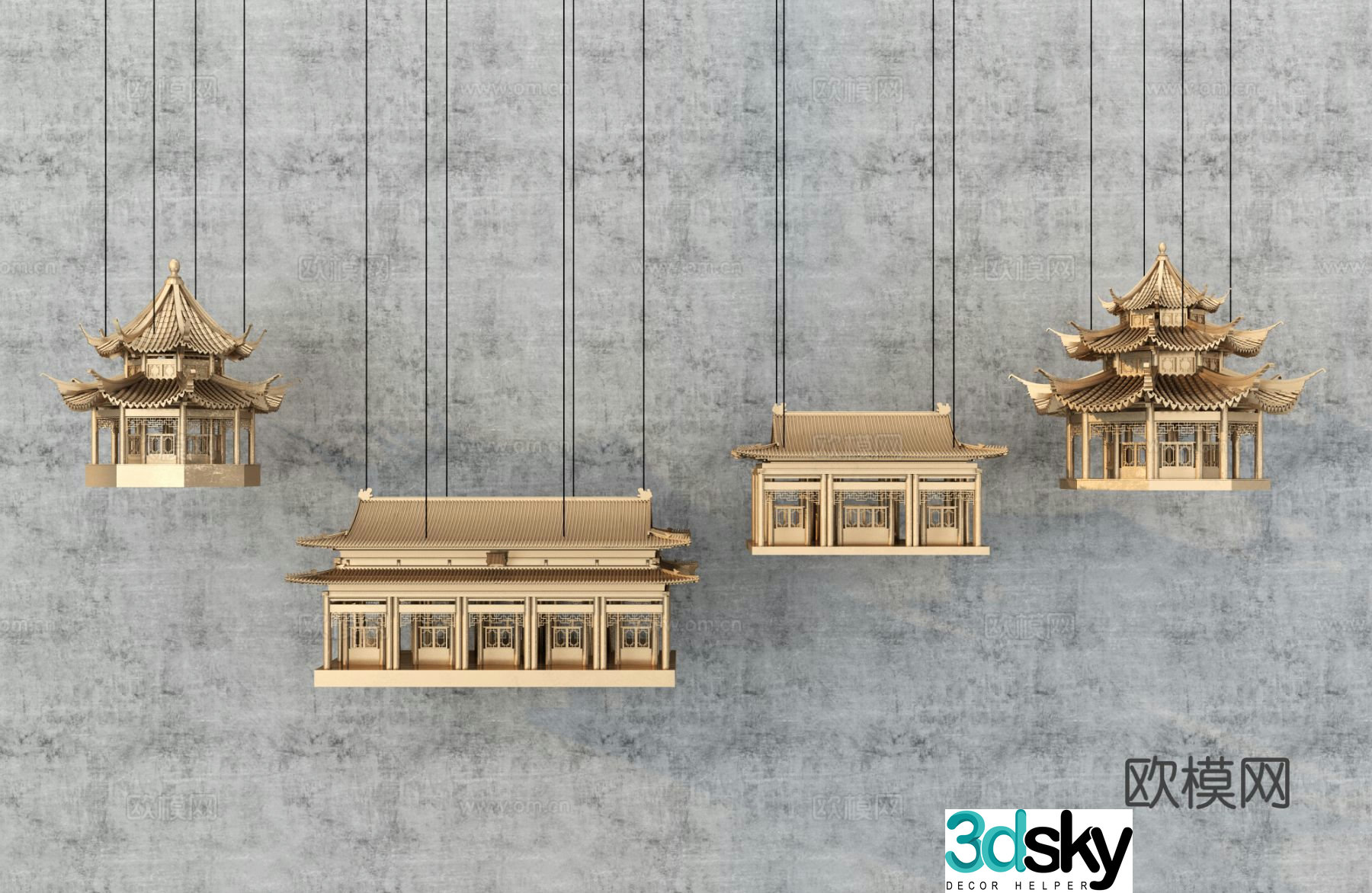 New Chinese style ancient pendant metal pendant 3D model