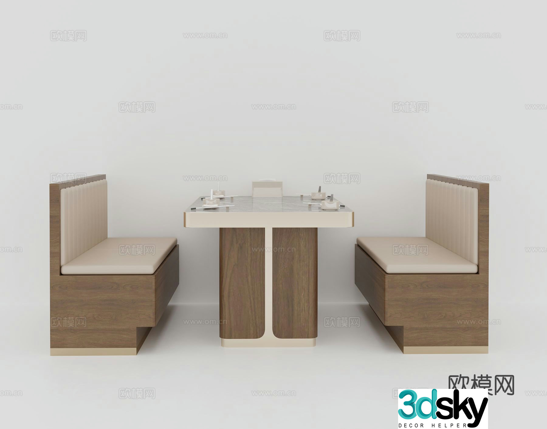 Chinese card seat dining table and chairs 3D model