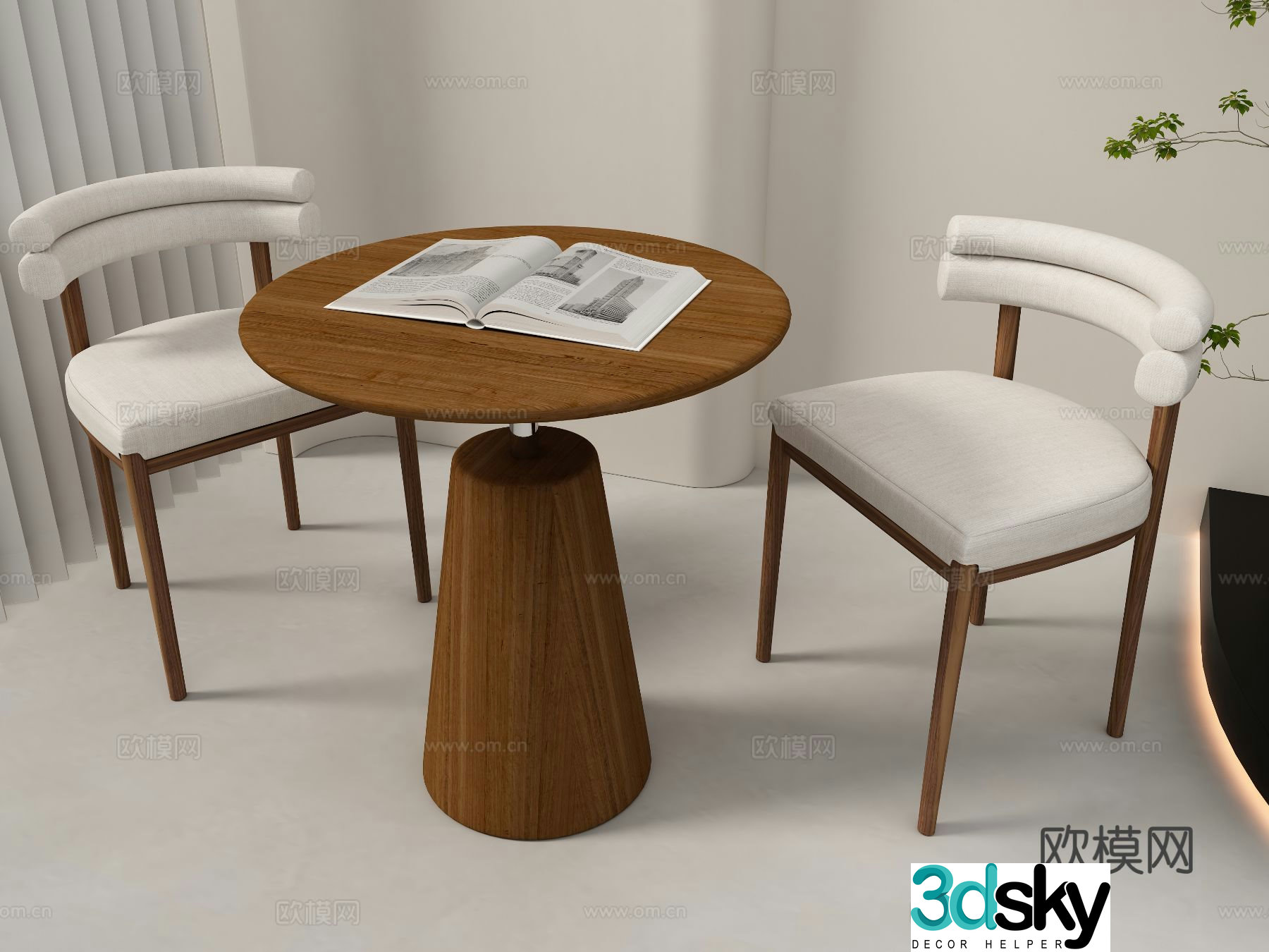 Wabi-sabi style negotiation table leisure table and chairs 3D model