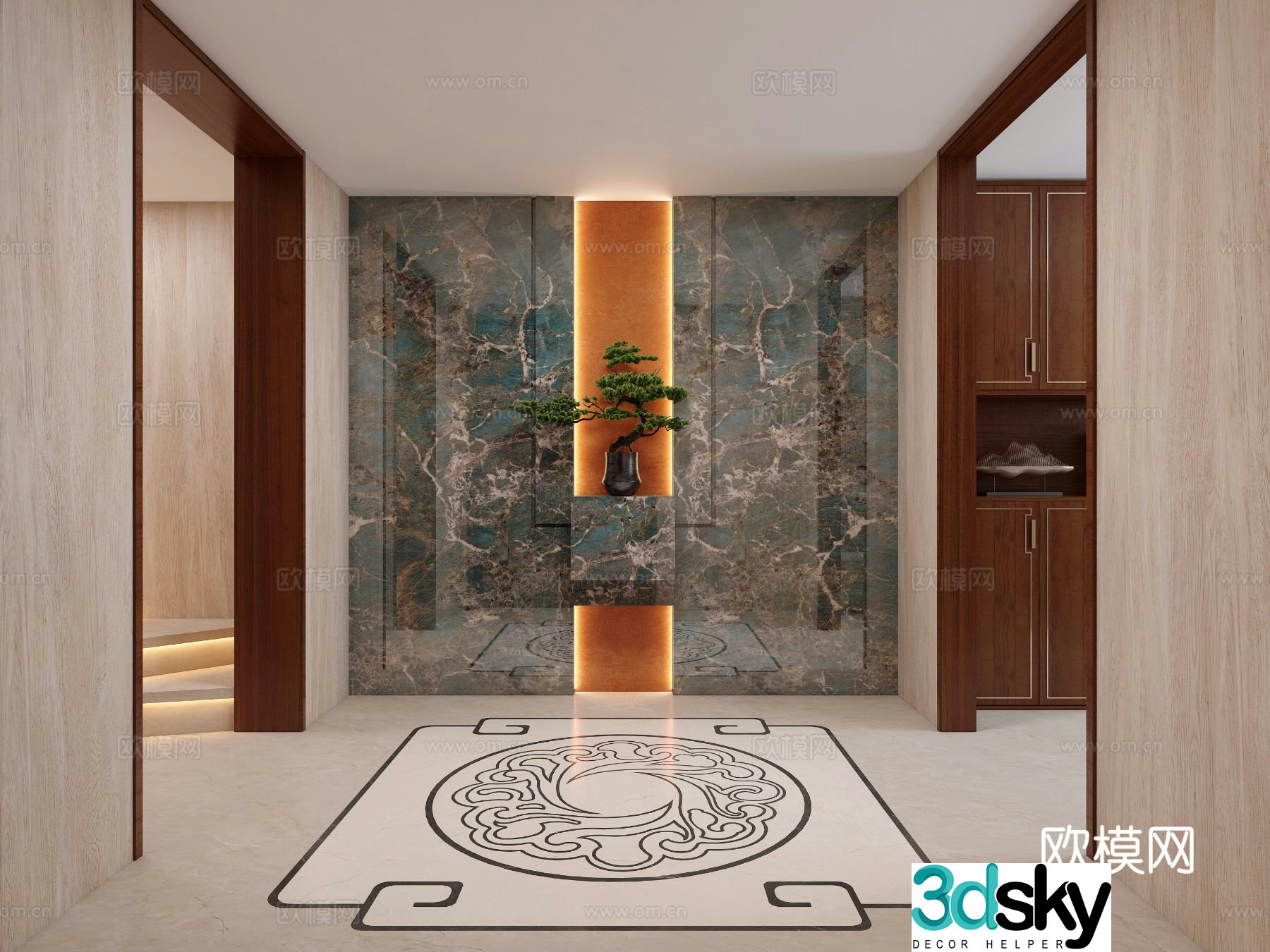 New Chinese style entrance hall hallway 3D model