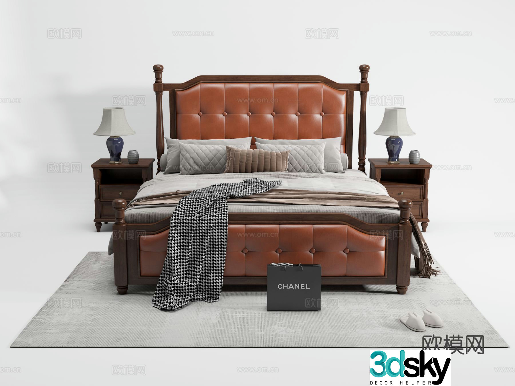 American double bed 3d model