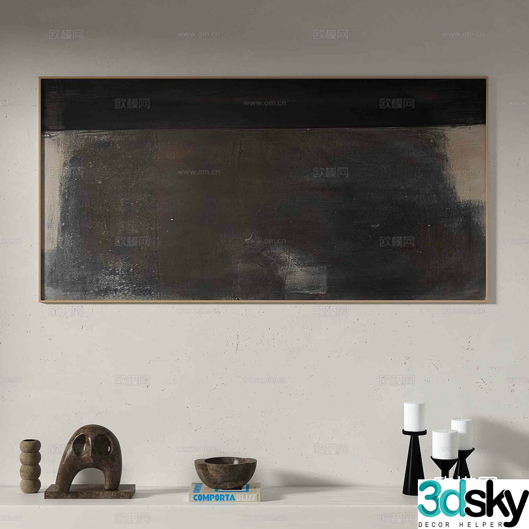 Wabi-sabi abstract painting black decorative painting 3d model